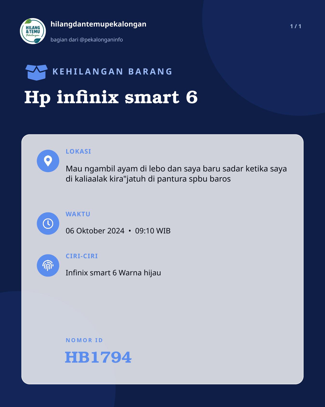 Slide laporan Hp infinix smart 6 (HB1794)