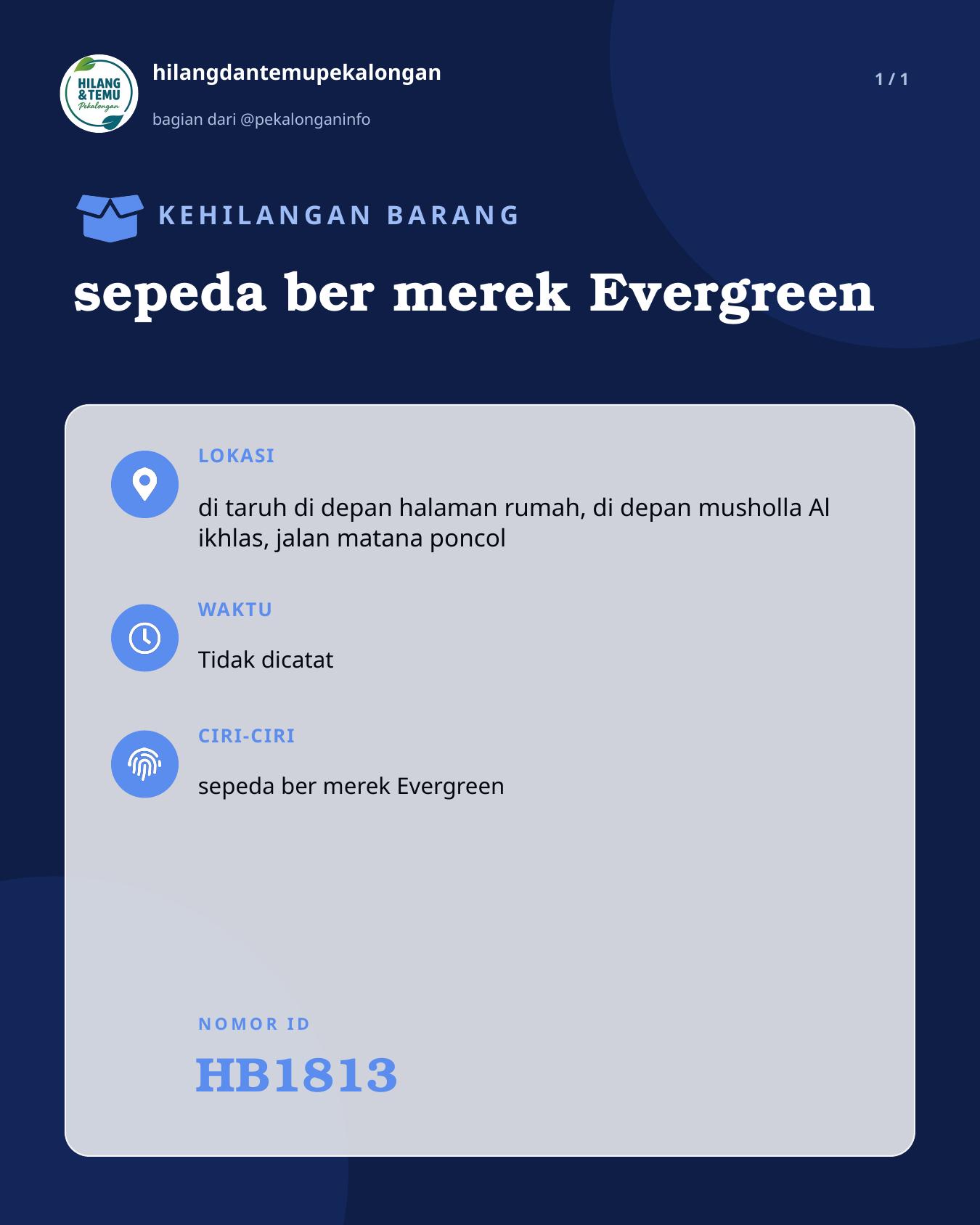 Slide laporan sepeda ber merek Evergreen (HB1813)