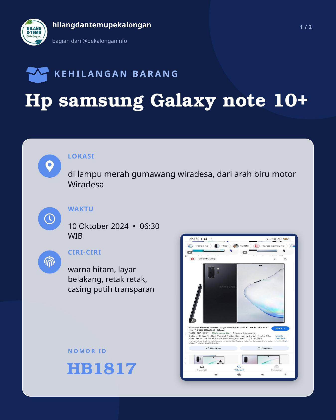 Slide 1 laporan Hp samsung Galaxy note 10+
