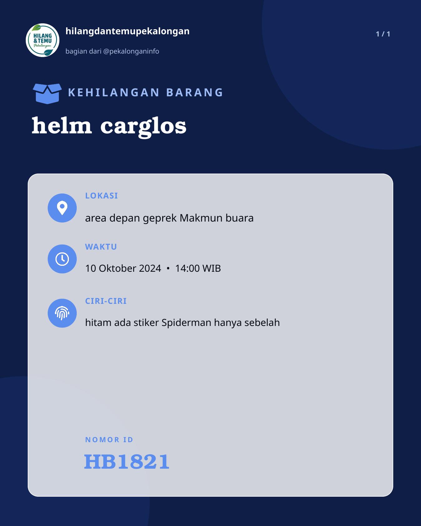 Slide laporan helm carglos (HB1821)