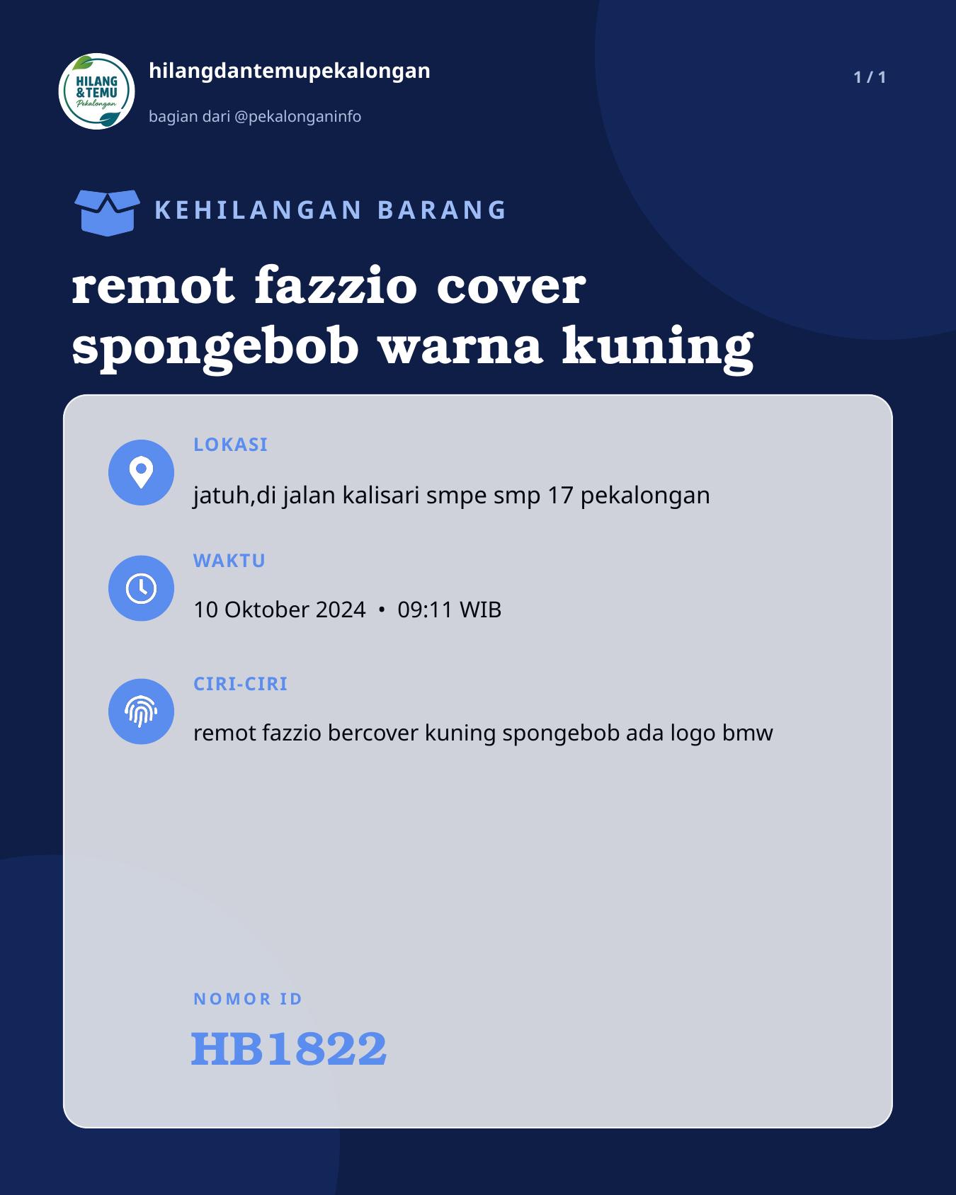 Slide laporan remot fazzio cover spongebob warna kuning (HB1822)