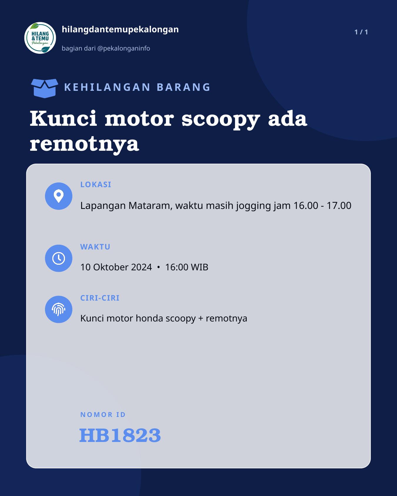 Slide laporan Kunci motor scoopy ada remotnya (HB1823)