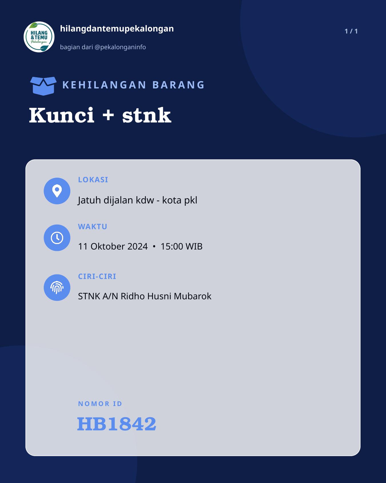 Slide laporan Kunci + stnk (HB1842)