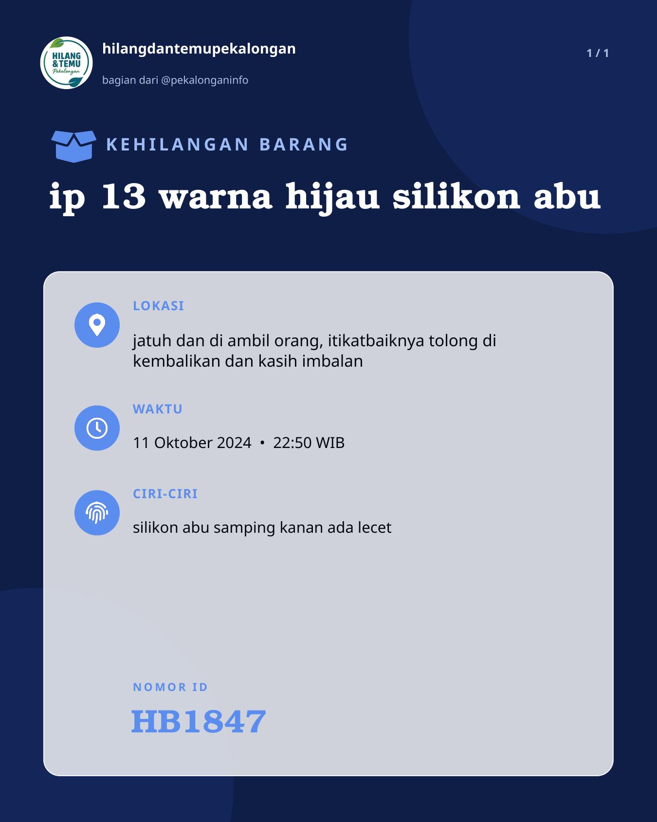 Slide laporan ip 13 warna hijau silikon abu (HB1847)