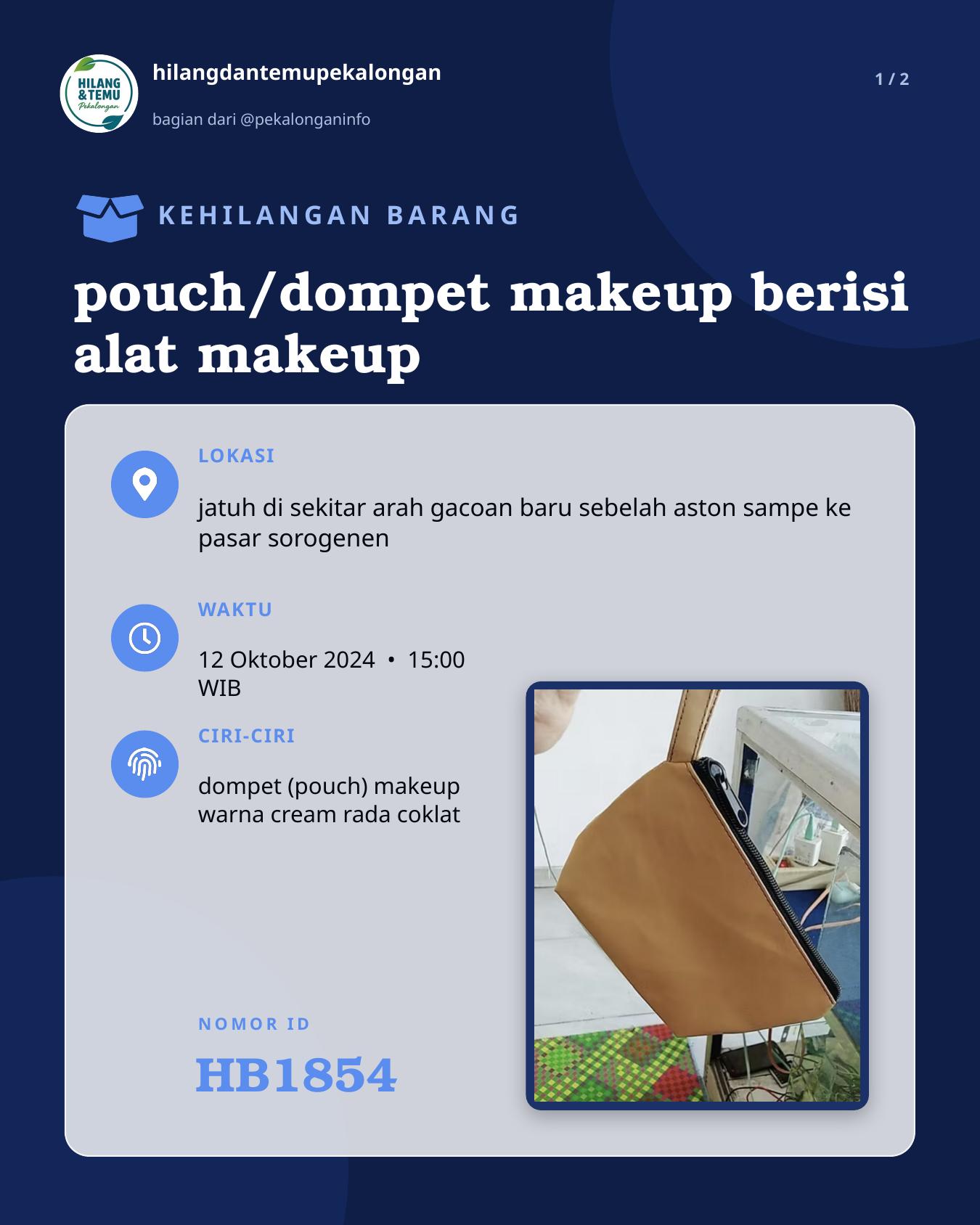 Slide 1 laporan pouch/dompet makeup berisi alat makeup