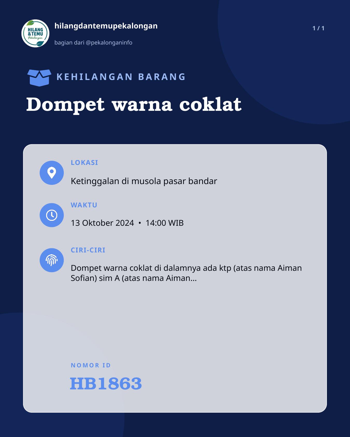 Slide laporan Dompet warna coklat (HB1863)