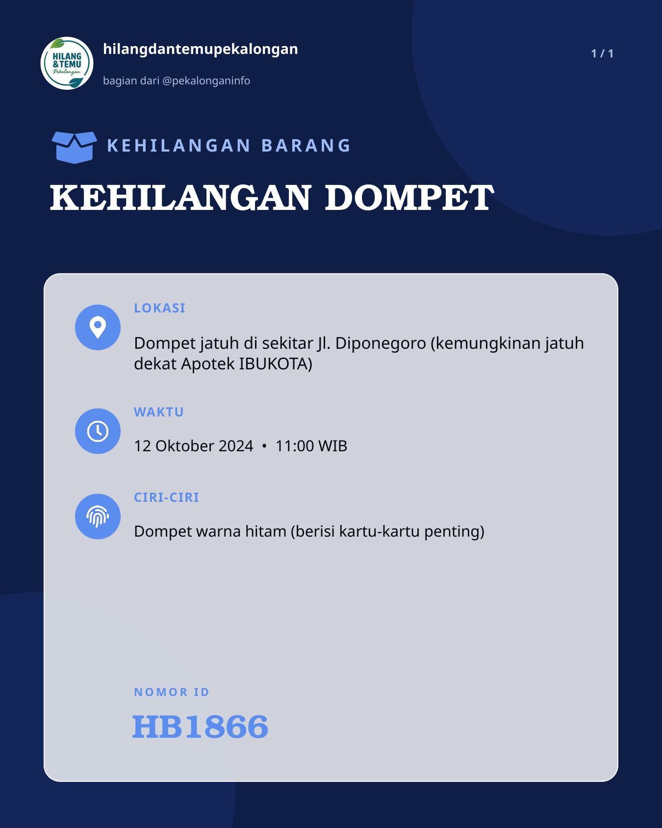 Slide laporan KEHILANGAN DOMPET (HB1866)