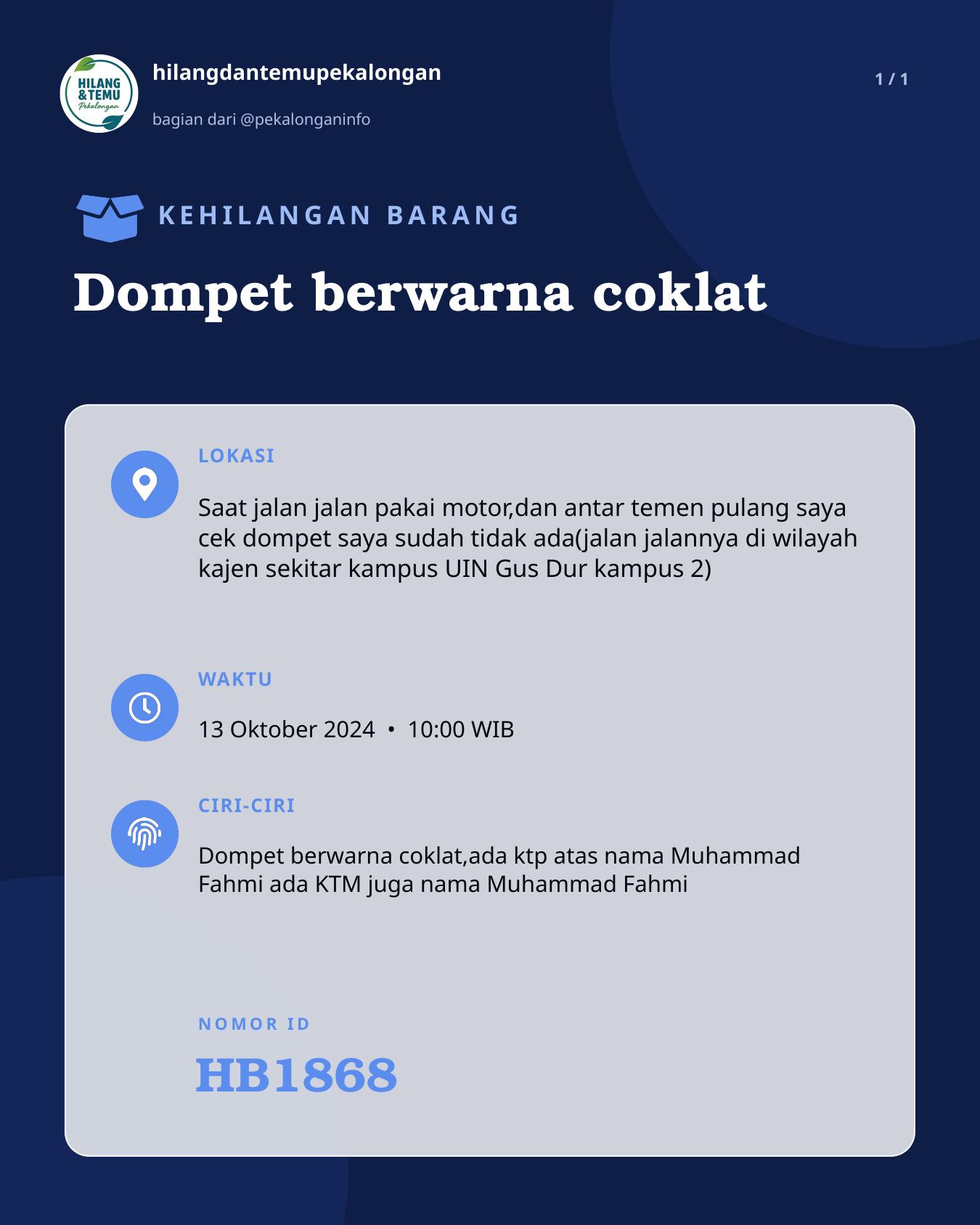 Slide laporan Dompet berwarna coklat (HB1868)
