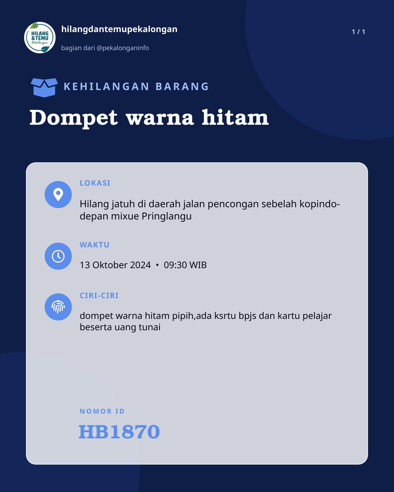 Slide laporan Dompet warna hitam (HB1870)