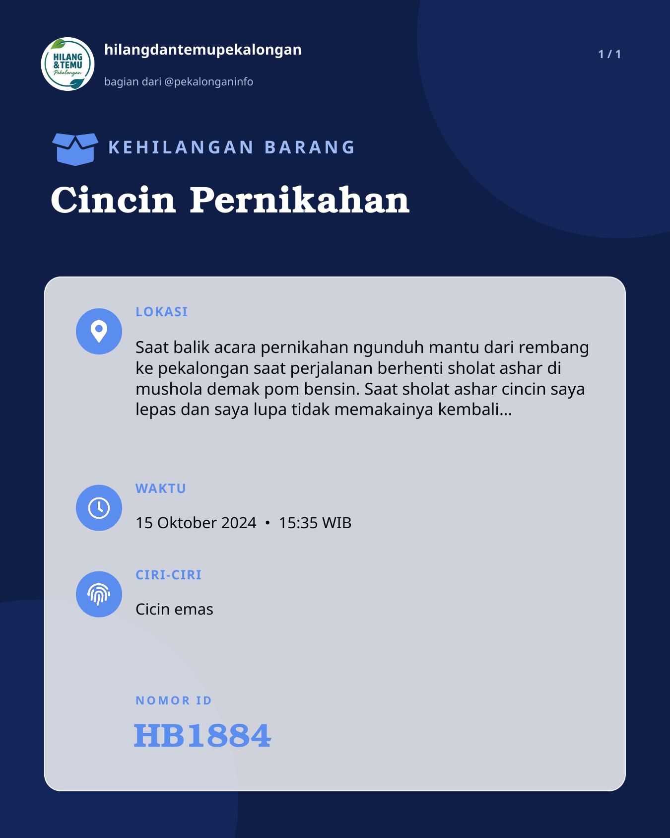 Slide laporan Cincin Pernikahan (HB1884)