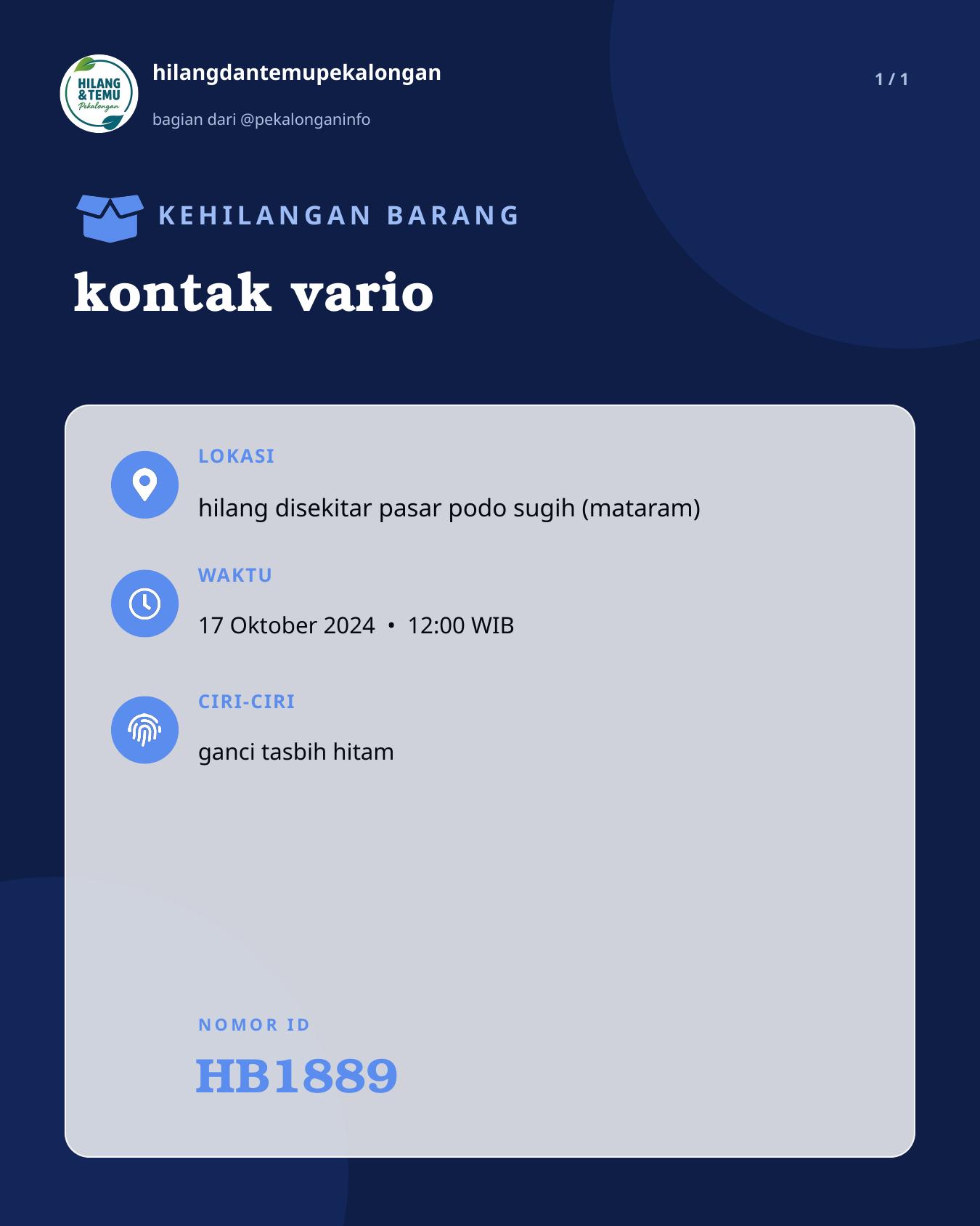 Slide laporan kontak vario (HB1889)