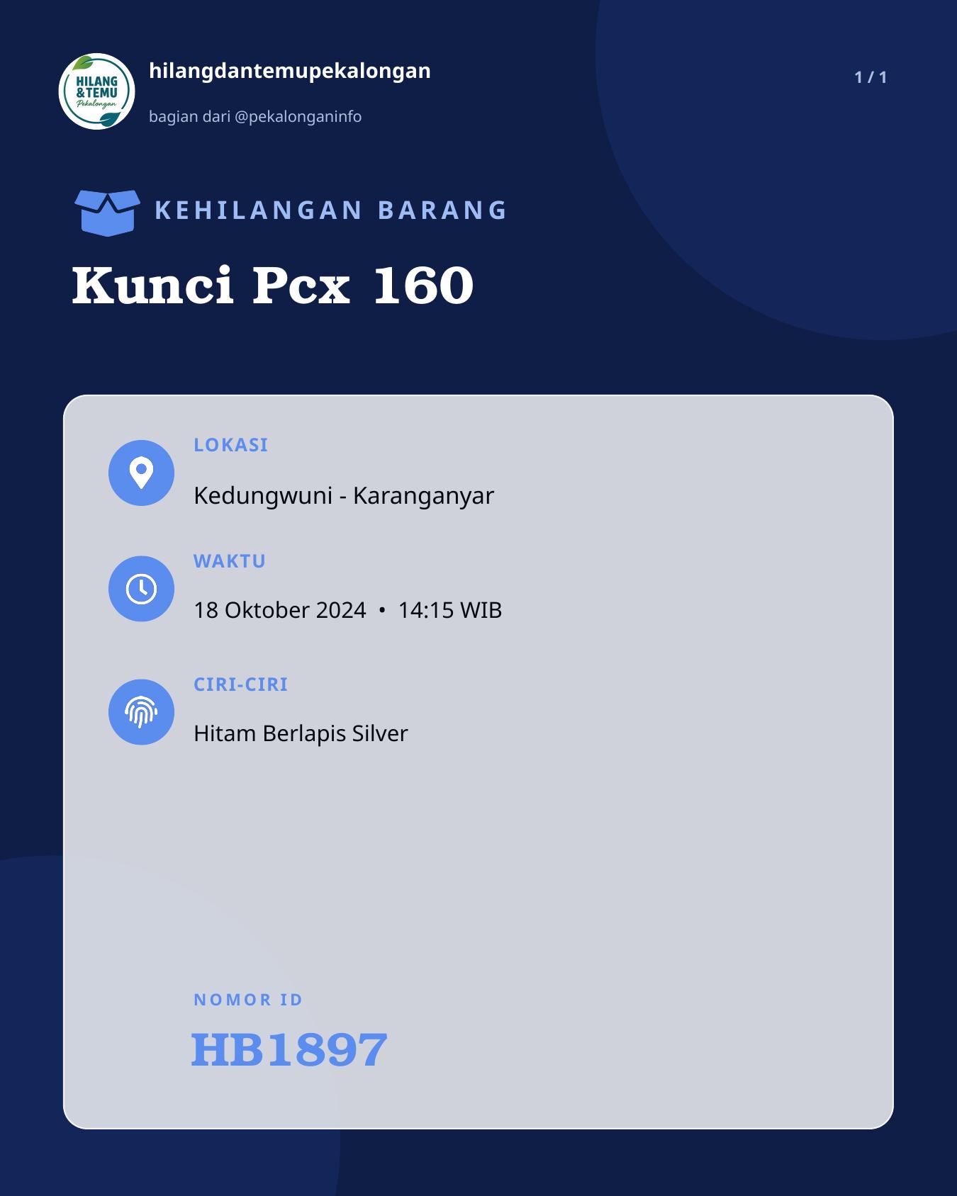 Slide laporan Kunci Pcx 160 (HB1897)