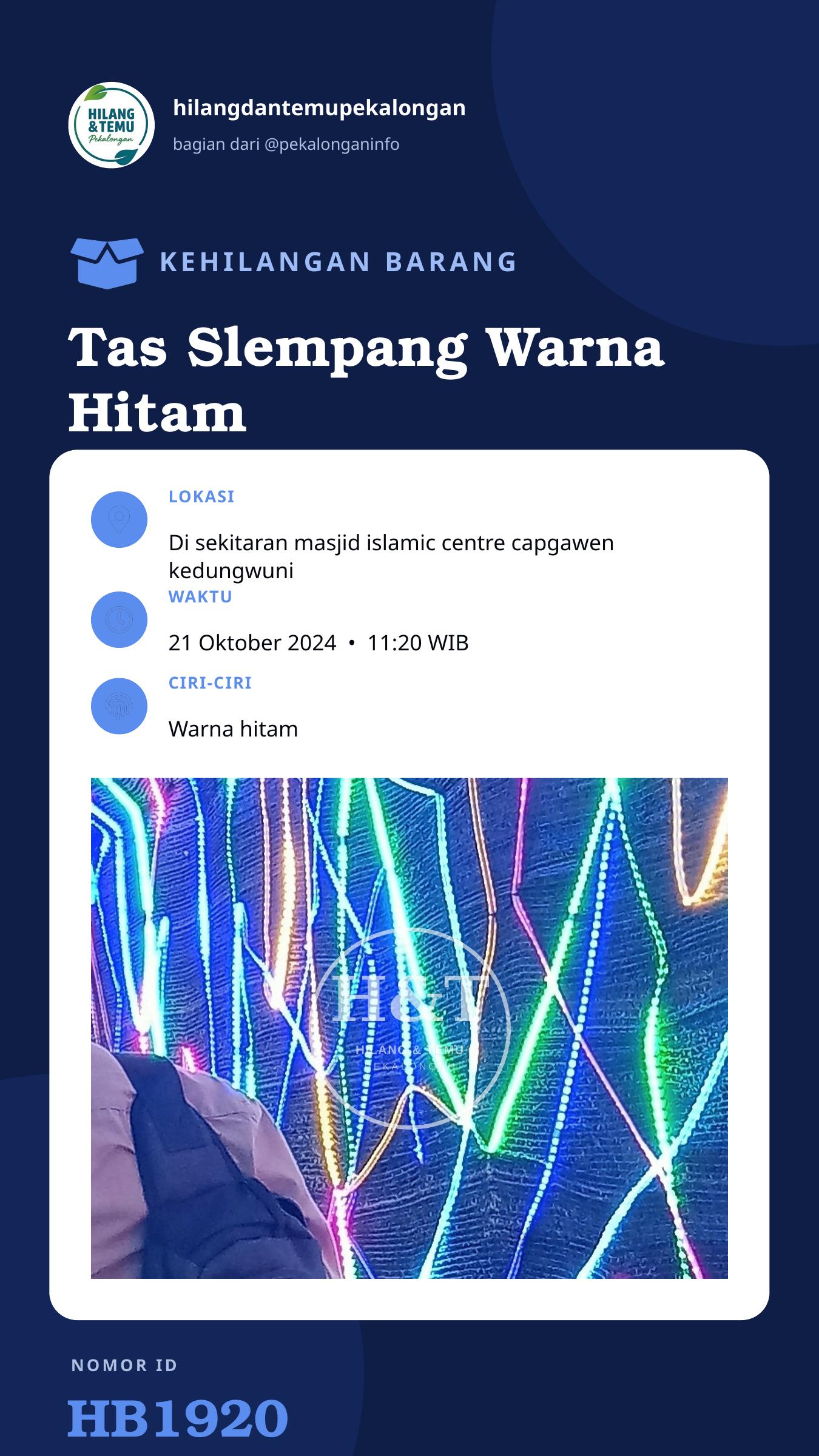 Story 9:16 laporan Tas Slempang Warna Hitam Berisi Dompet,uang tunai,kartu atm,Stnk,sim,ktp atas nama Muhammad Rif'an