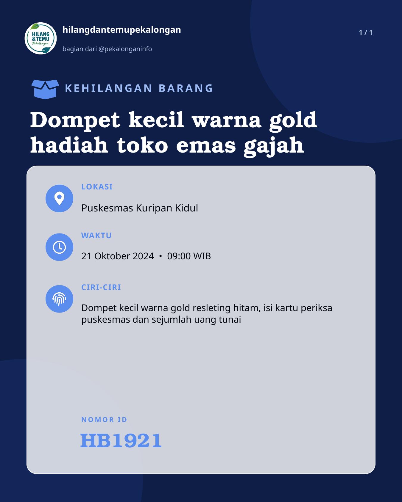 Slide laporan Dompet kecil warna gold hadiah toko emas gajah (HB1921)