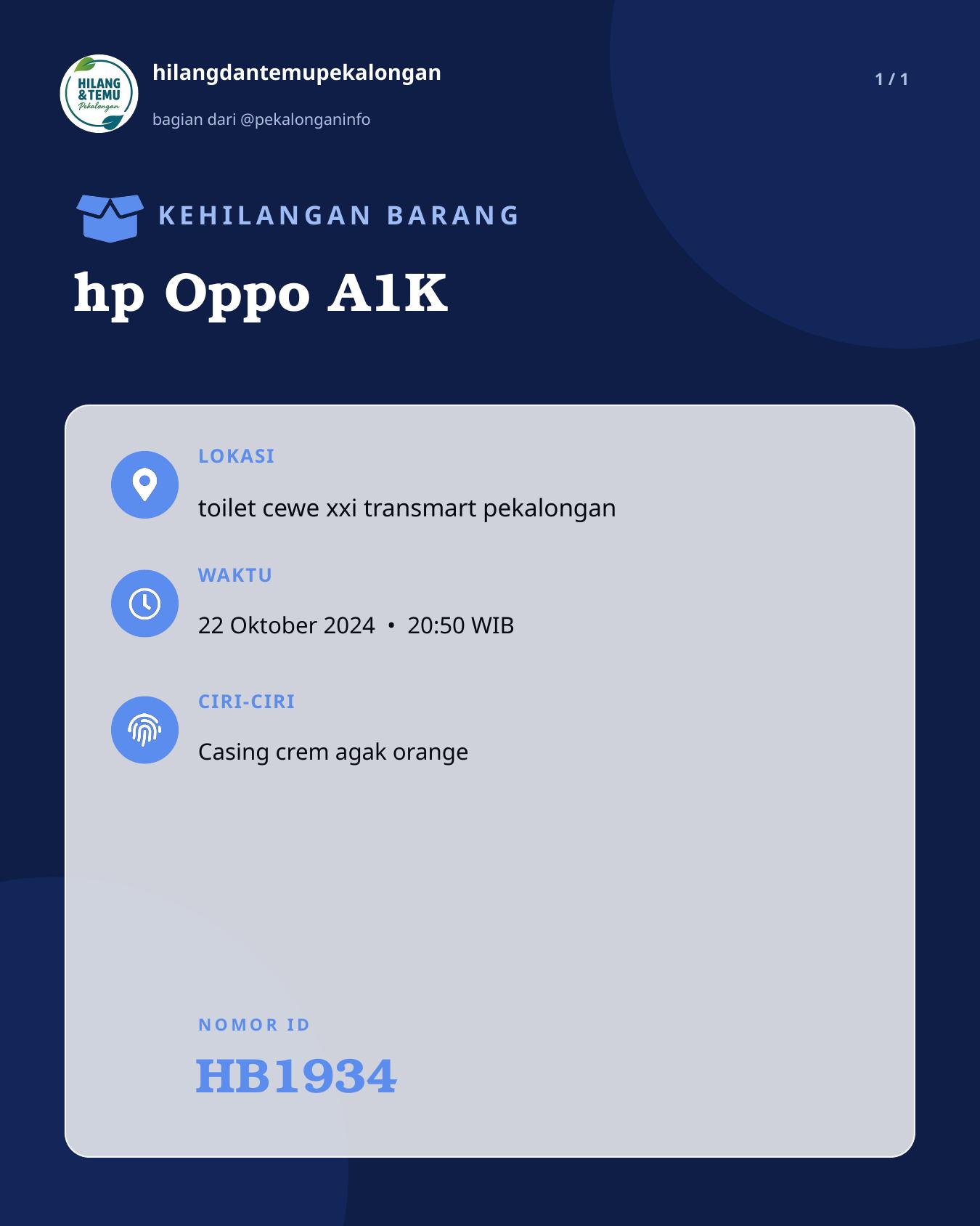 Slide laporan hp Oppo A1K (HB1934)