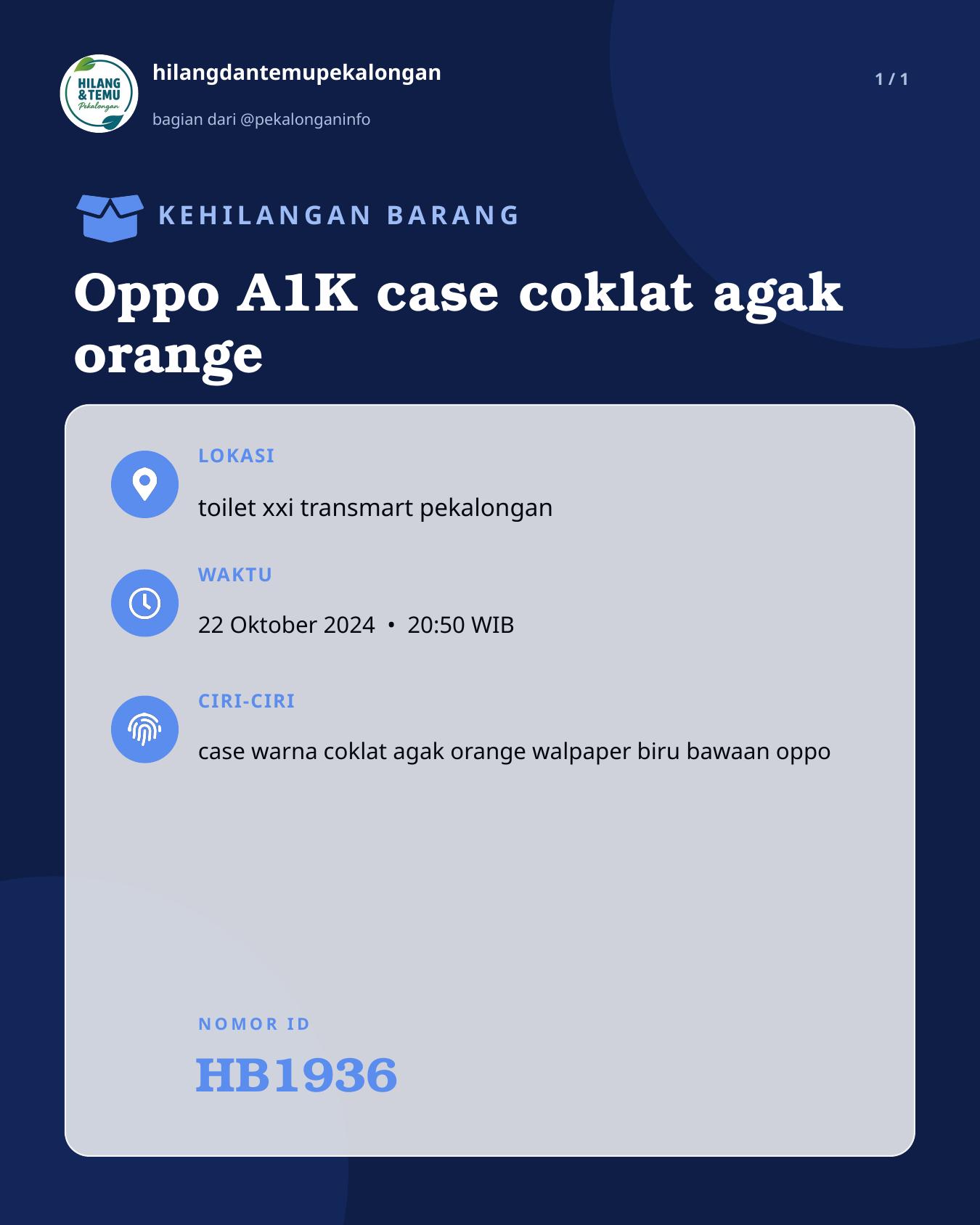 Slide laporan Oppo A1K case coklat agak orange (HB1936)