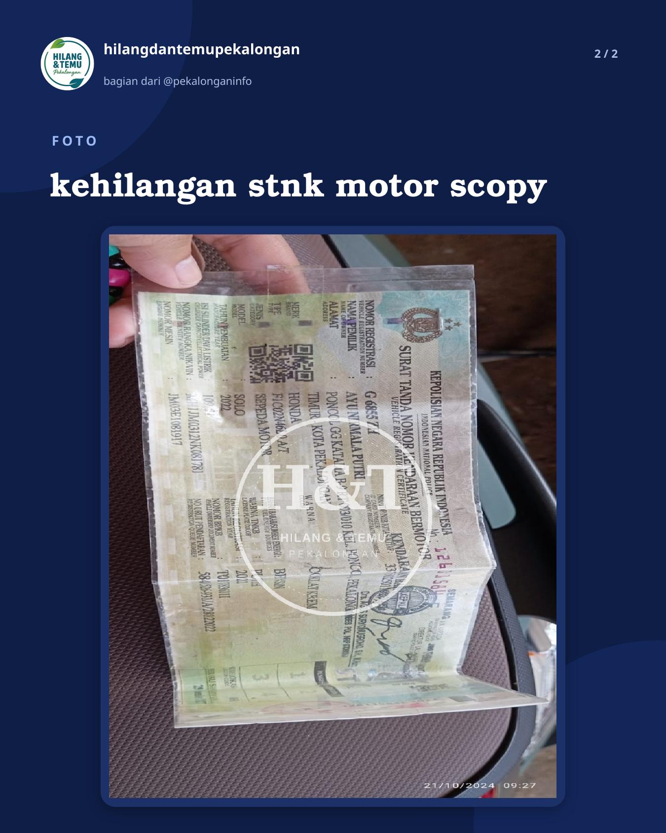 Slide 2 laporan kehilangan stnk motor scopy