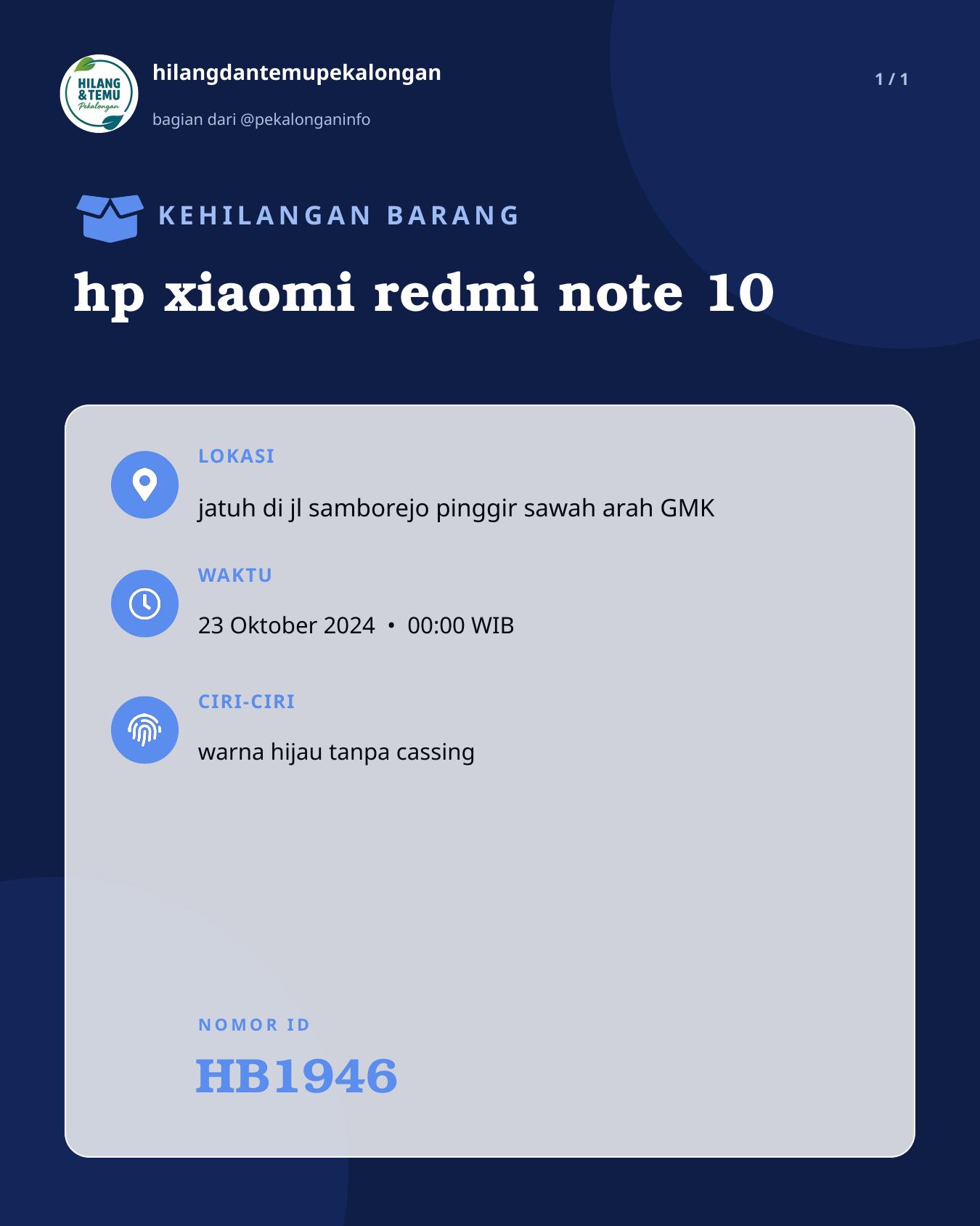 Slide laporan hp xiaomi redmi note 10 (HB1946)