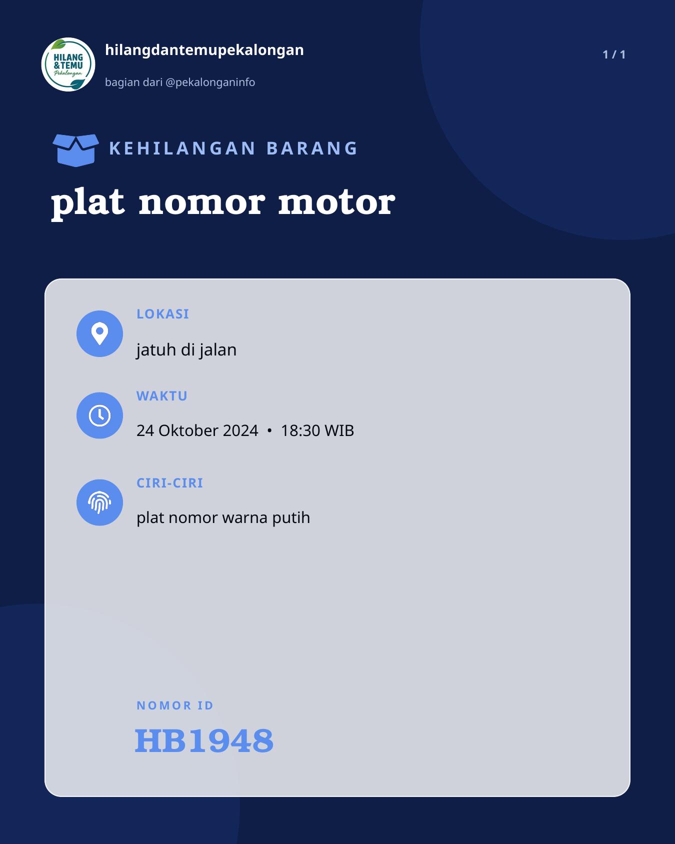 Slide laporan plat nomor motor (HB1948)