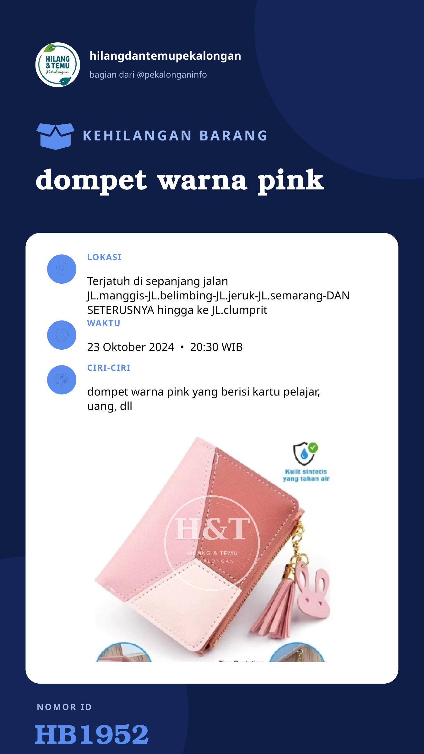 Story 9:16 laporan dompet warna pink