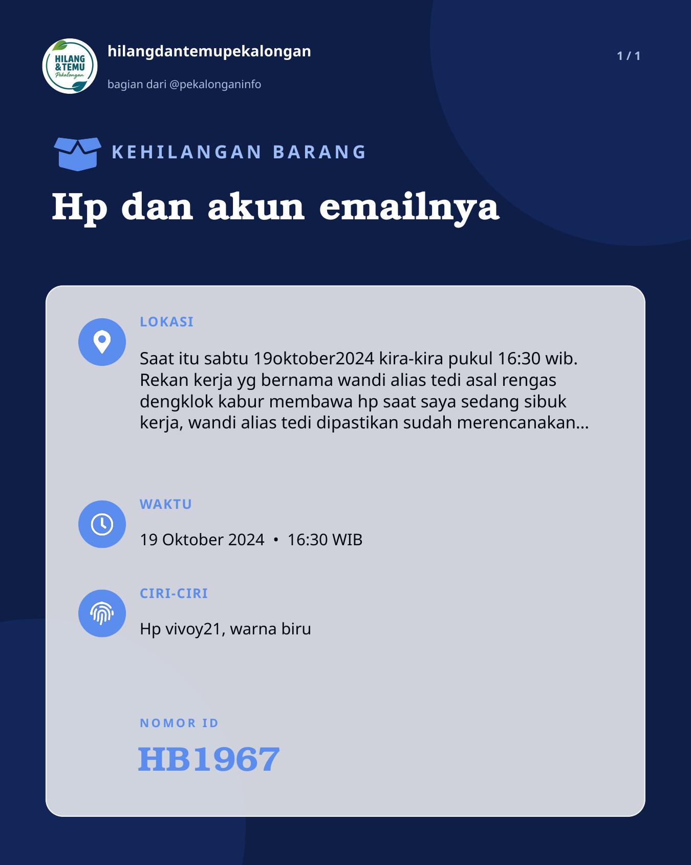 Slide laporan Hp dan akun emailnya (HB1967)