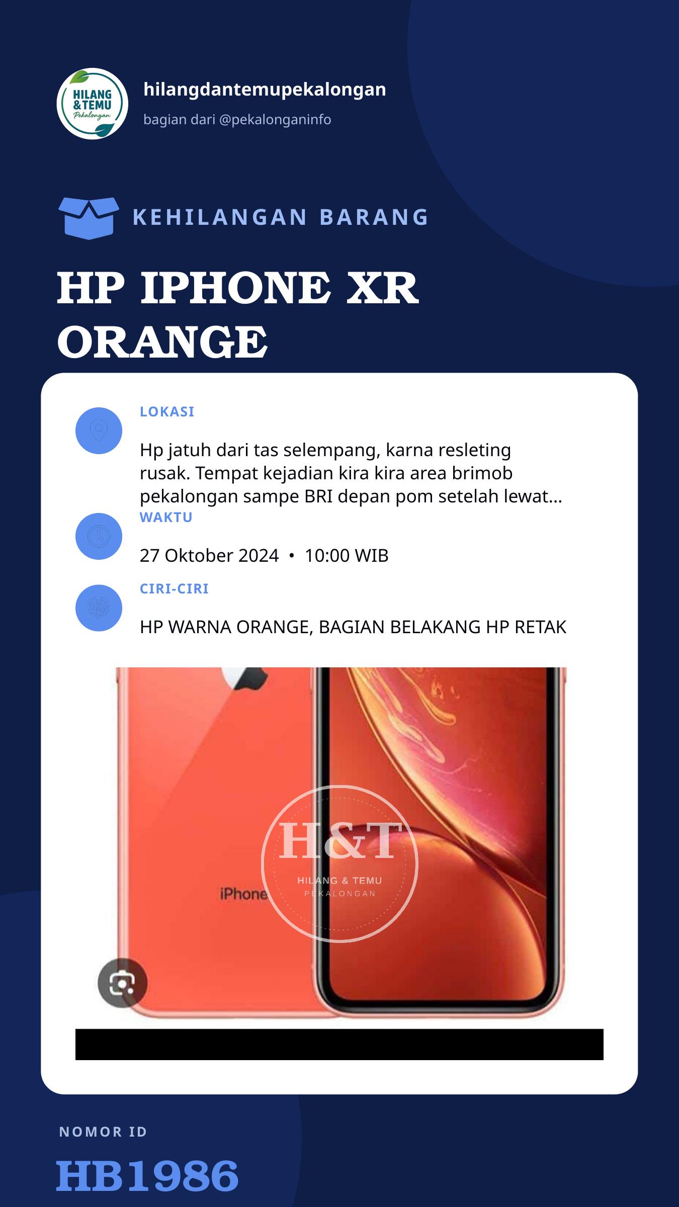 Story 9:16 laporan HP IPHONE XR ORANGE