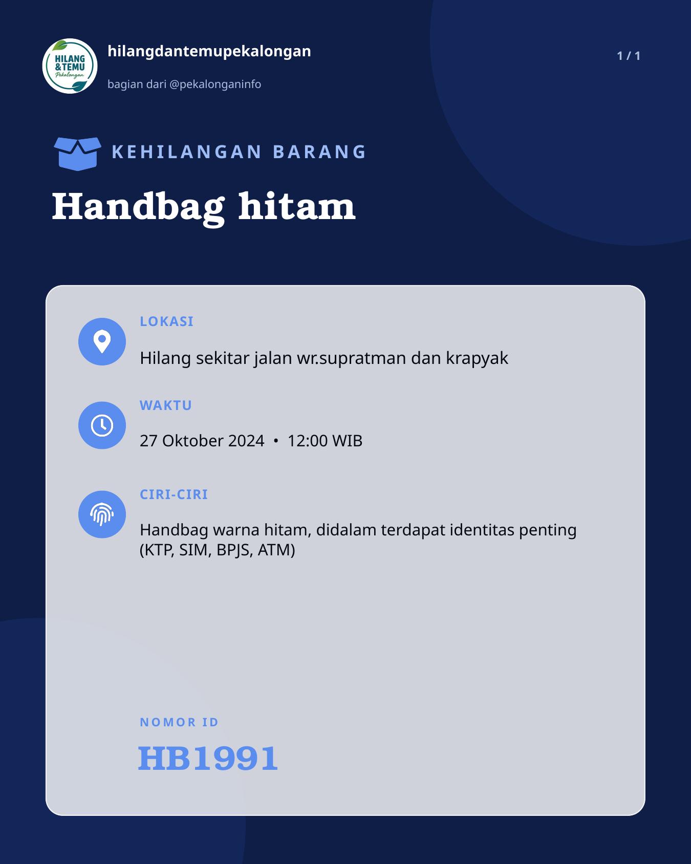 Slide laporan Handbag hitam (HB1991)
