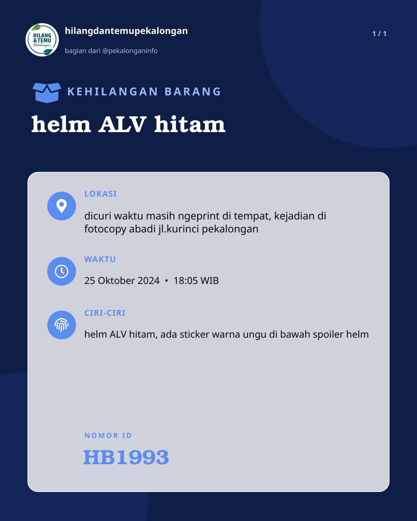 Slide laporan helm ALV hitam (HB1993)