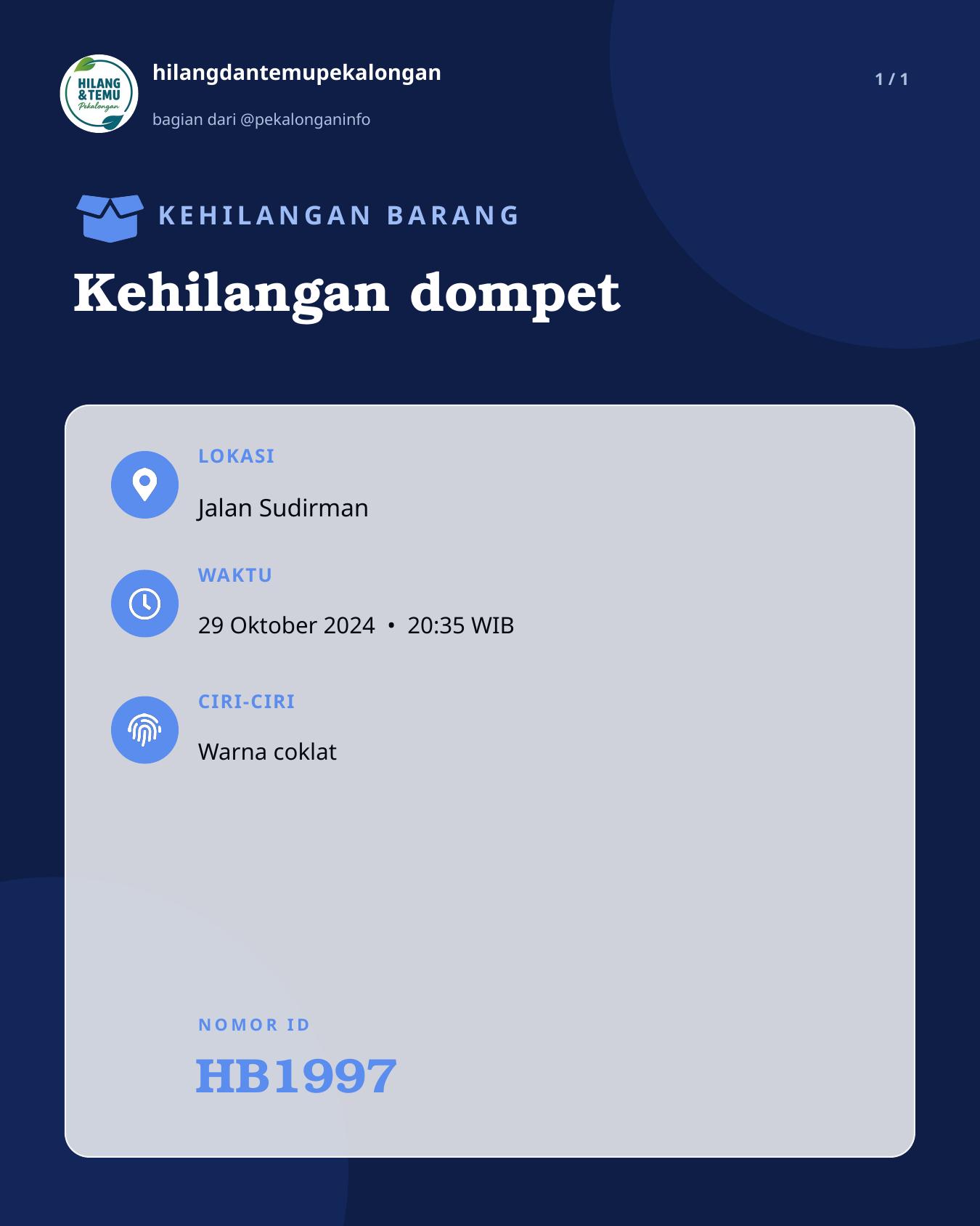 Slide laporan Kehilangan dompet (HB1997)