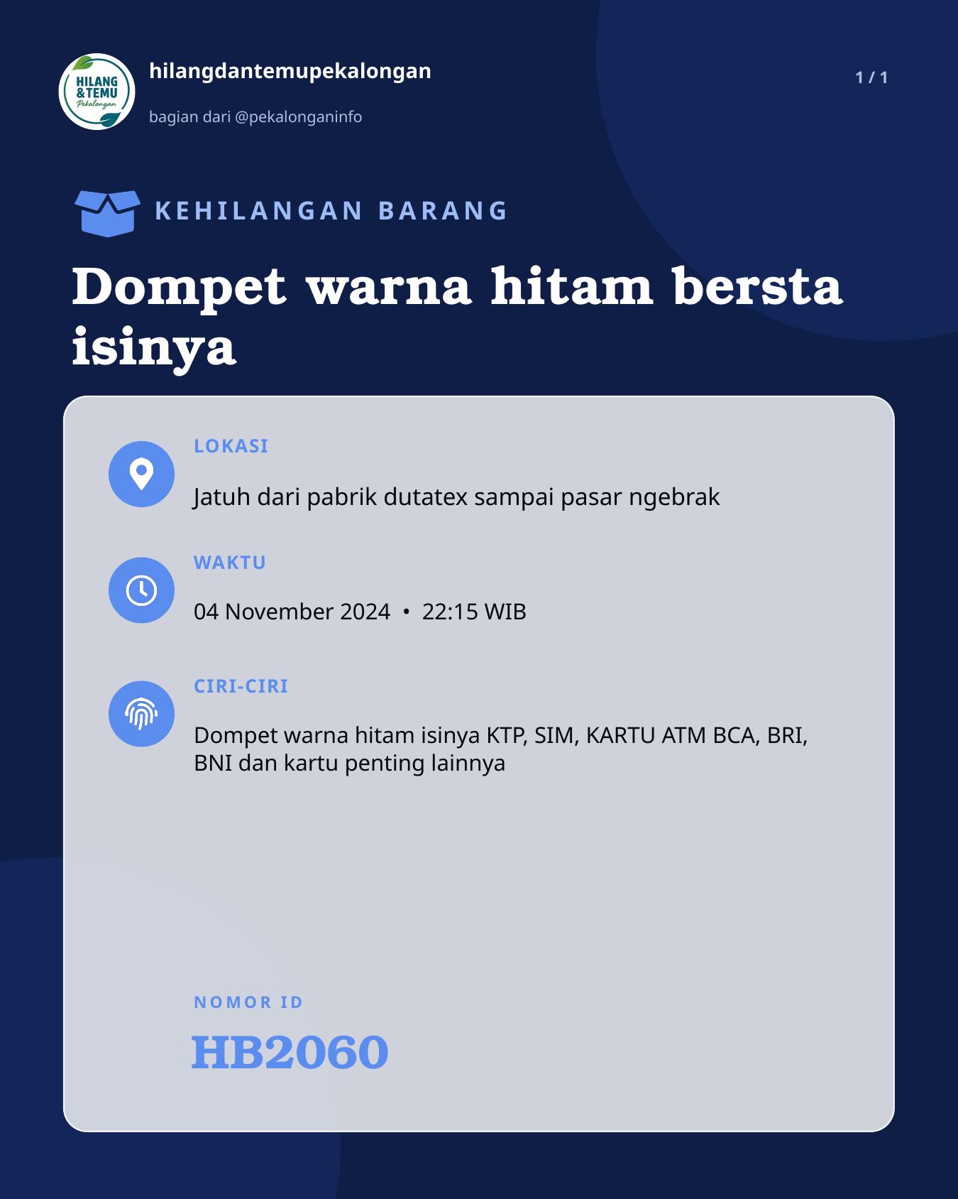 Slide laporan Dompet warna hitam bersta isinya (HB2060)