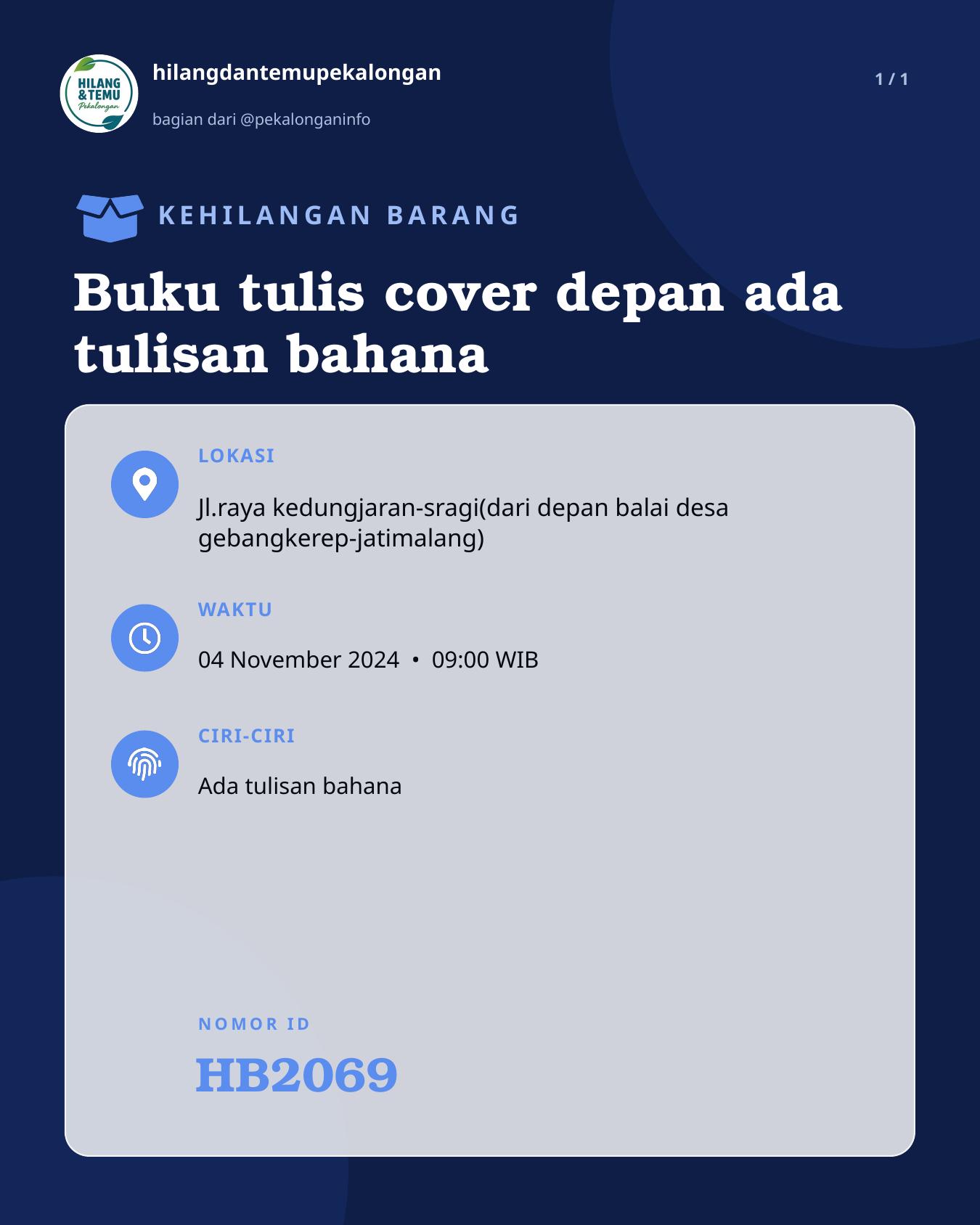 Slide laporan Buku tulis cover depan ada tulisan bahana (HB2069)
