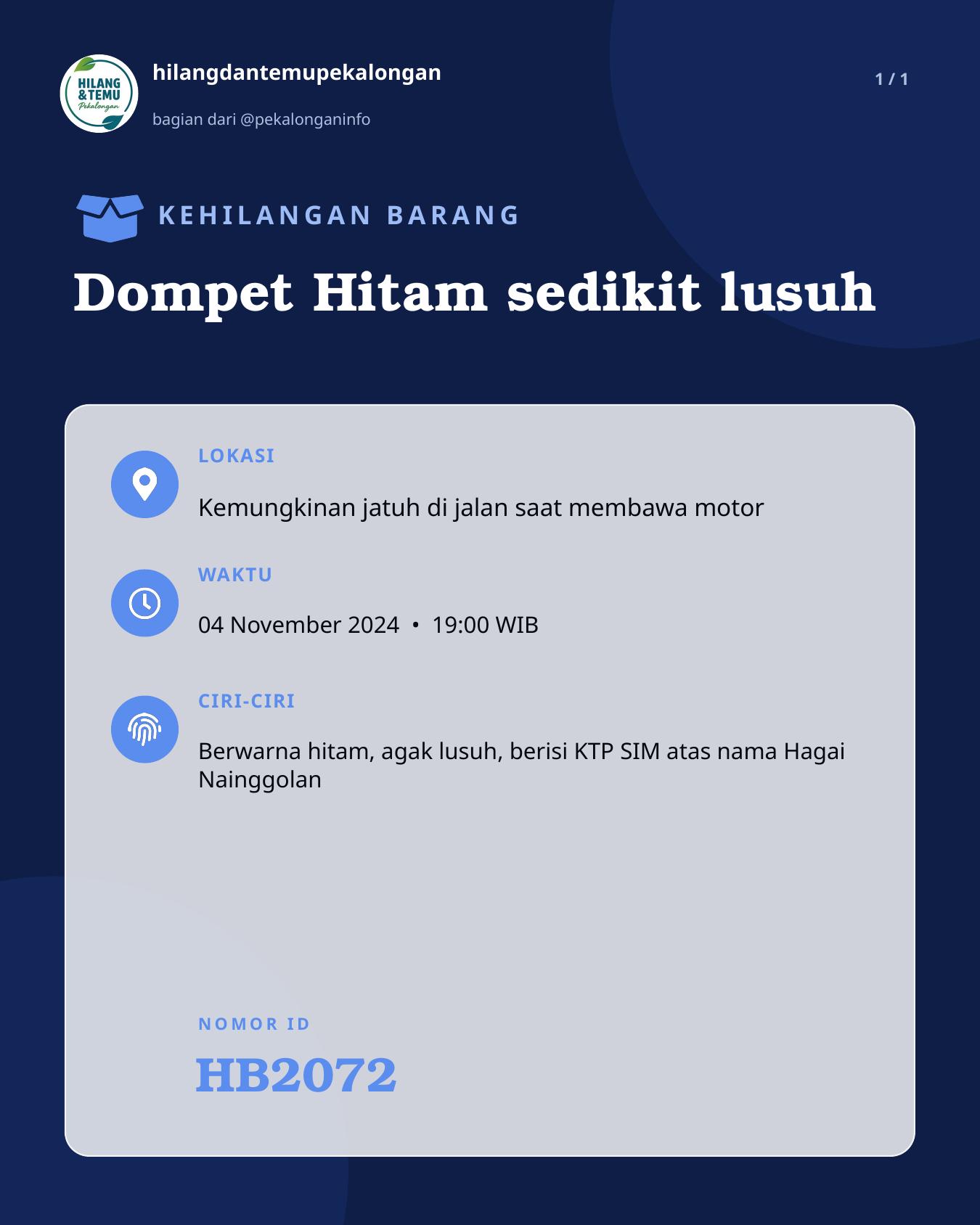 Slide laporan Dompet Hitam sedikit lusuh (HB2072)