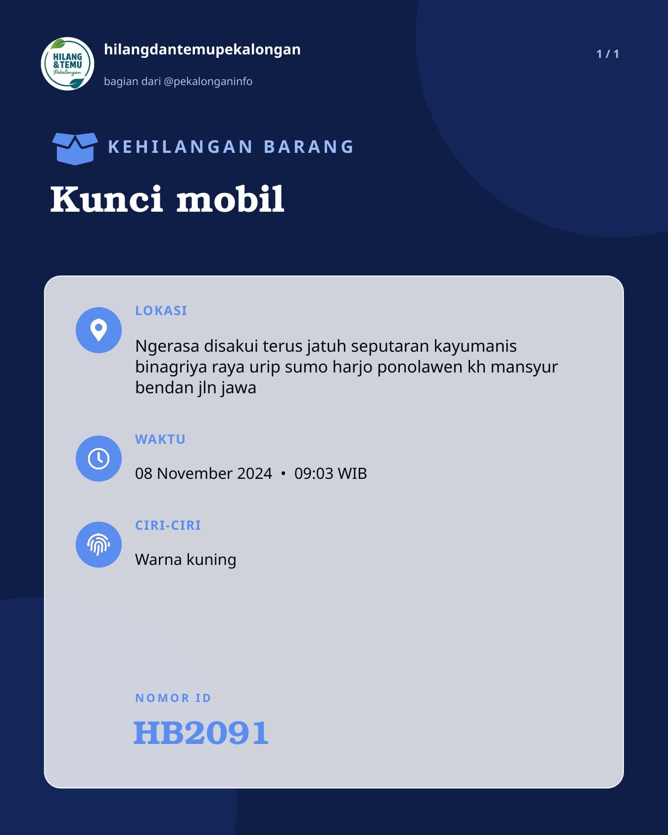 Slide laporan Kunci mobil (HB2091)