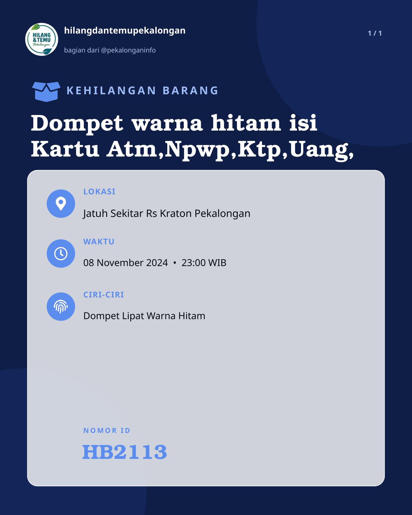 Slide laporan Dompet warna hitam isi Kartu Atm,Npwp,Ktp,Uang, (HB2113)