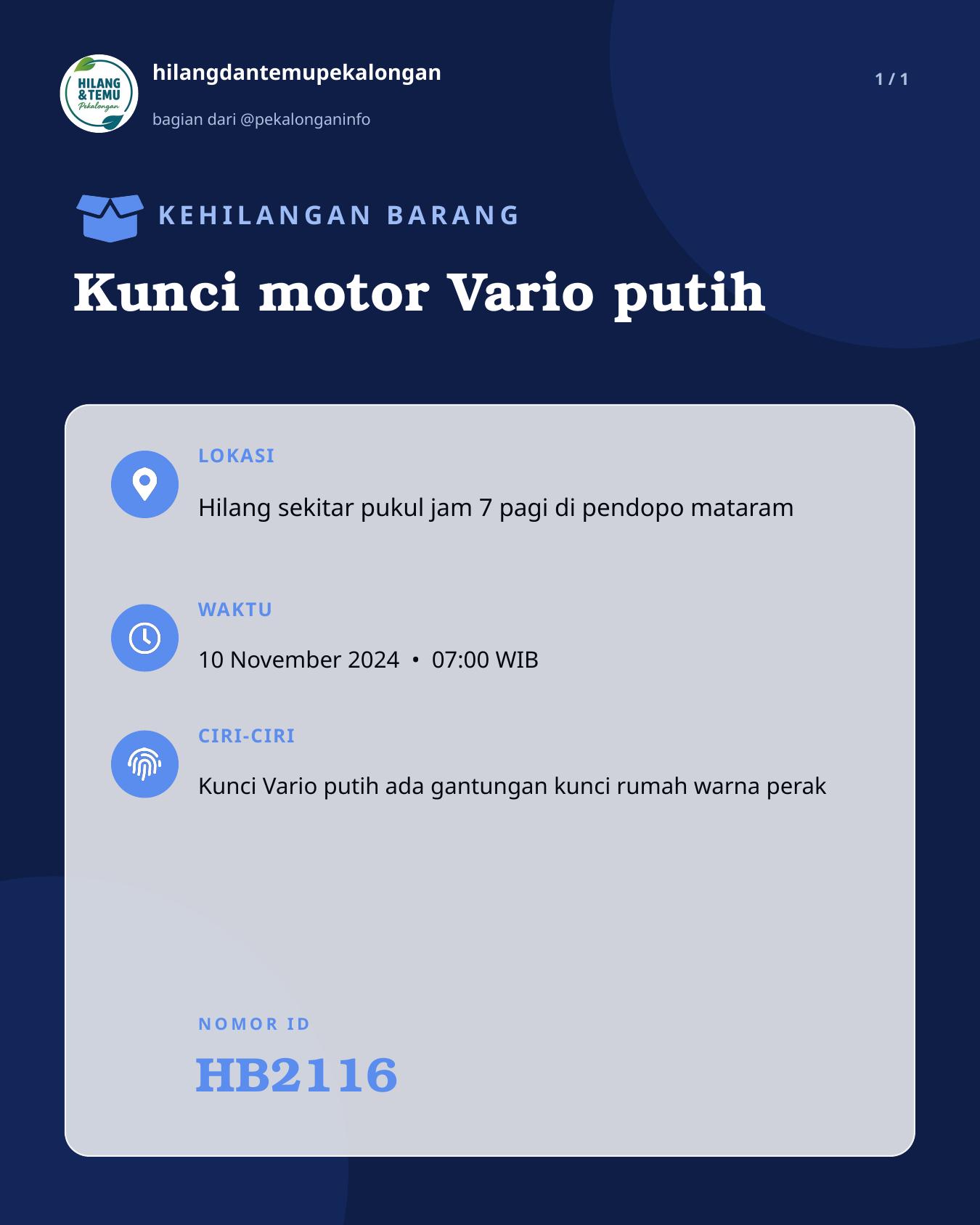Slide laporan Kunci motor Vario putih (HB2116)