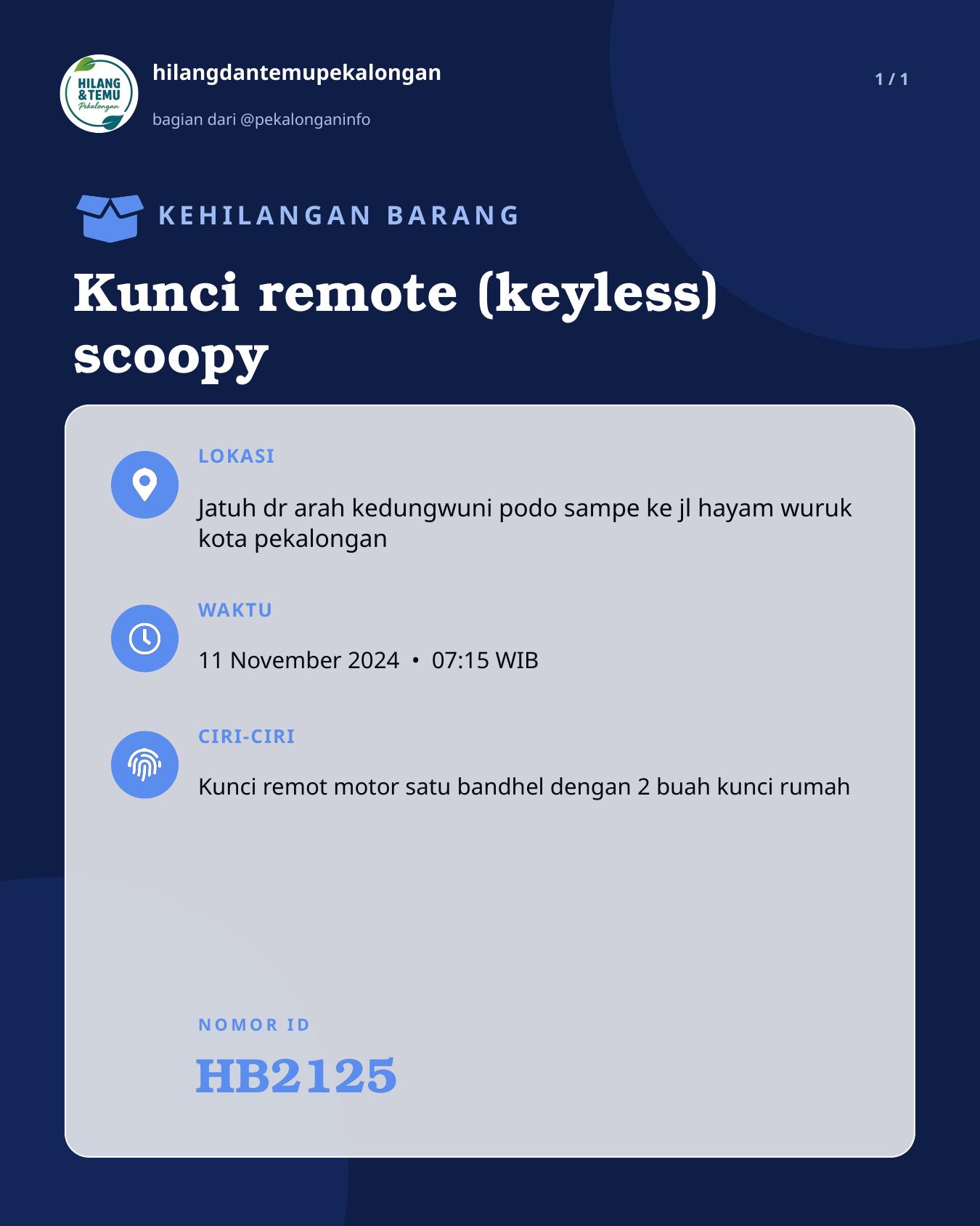 Slide laporan Kunci remote (keyless) scoopy (HB2125)