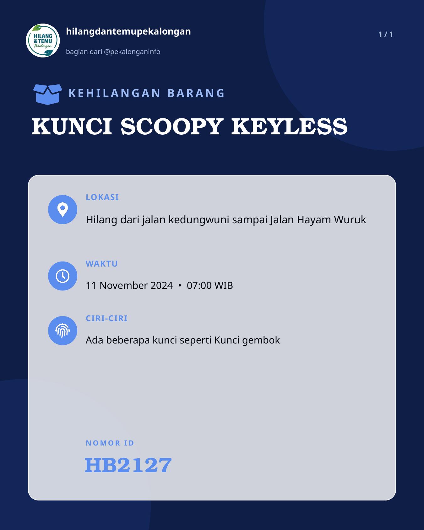 Slide laporan KUNCI SCOOPY KEYLESS (HB2127)