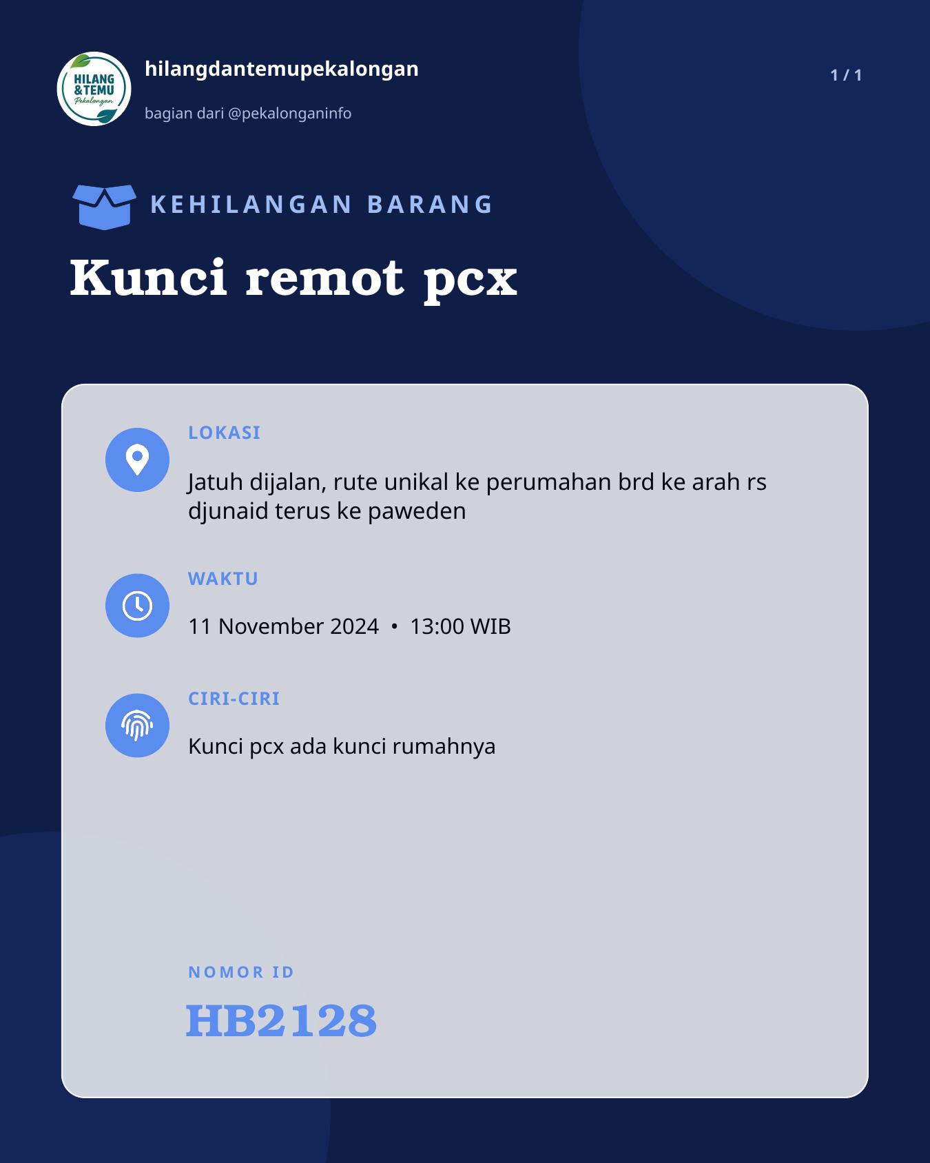 Slide laporan Kunci remot pcx (HB2128)