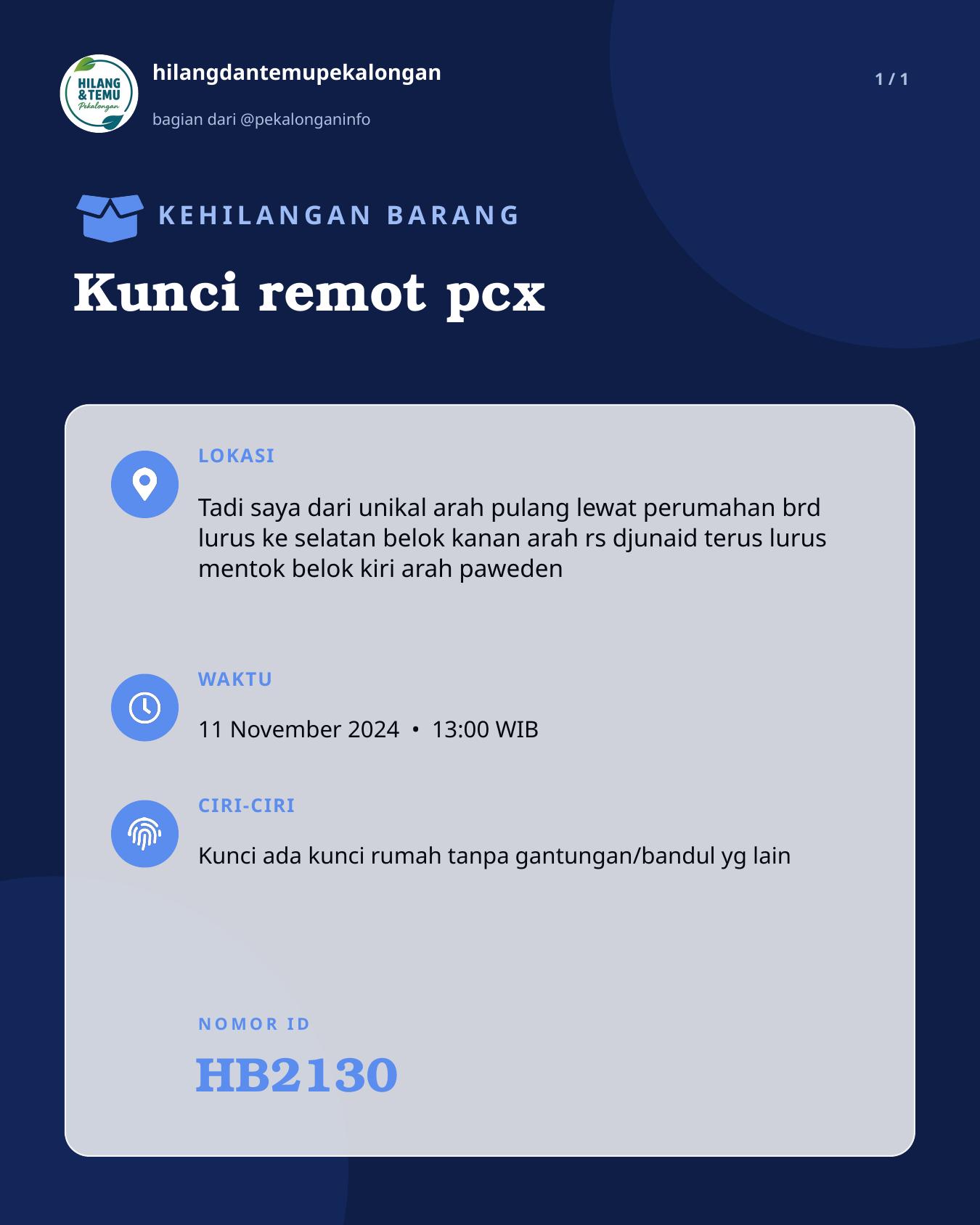 Slide laporan Kunci remot pcx (HB2130)