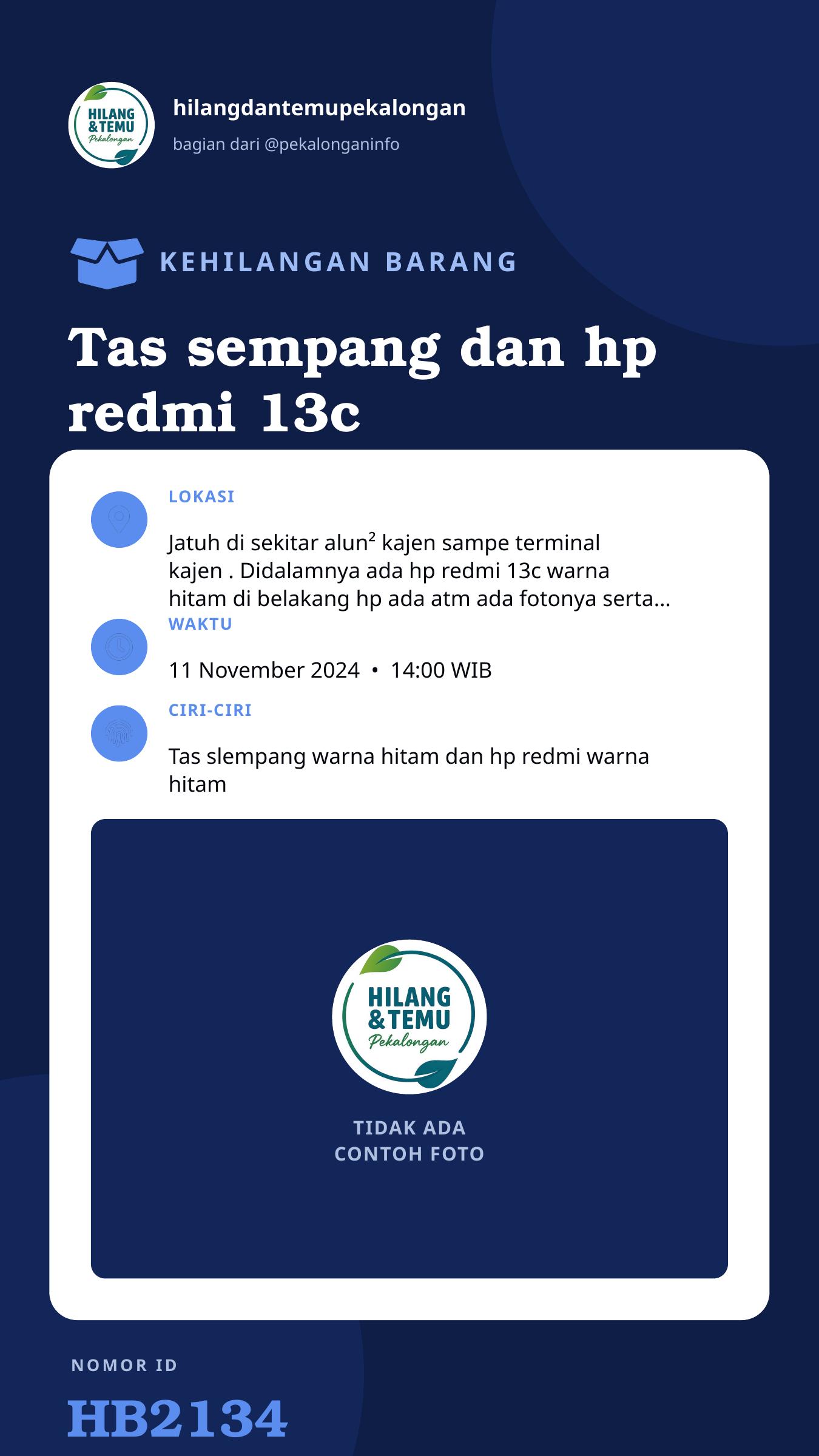 Story 9:16 laporan Tas sempang dan hp redmi 13c