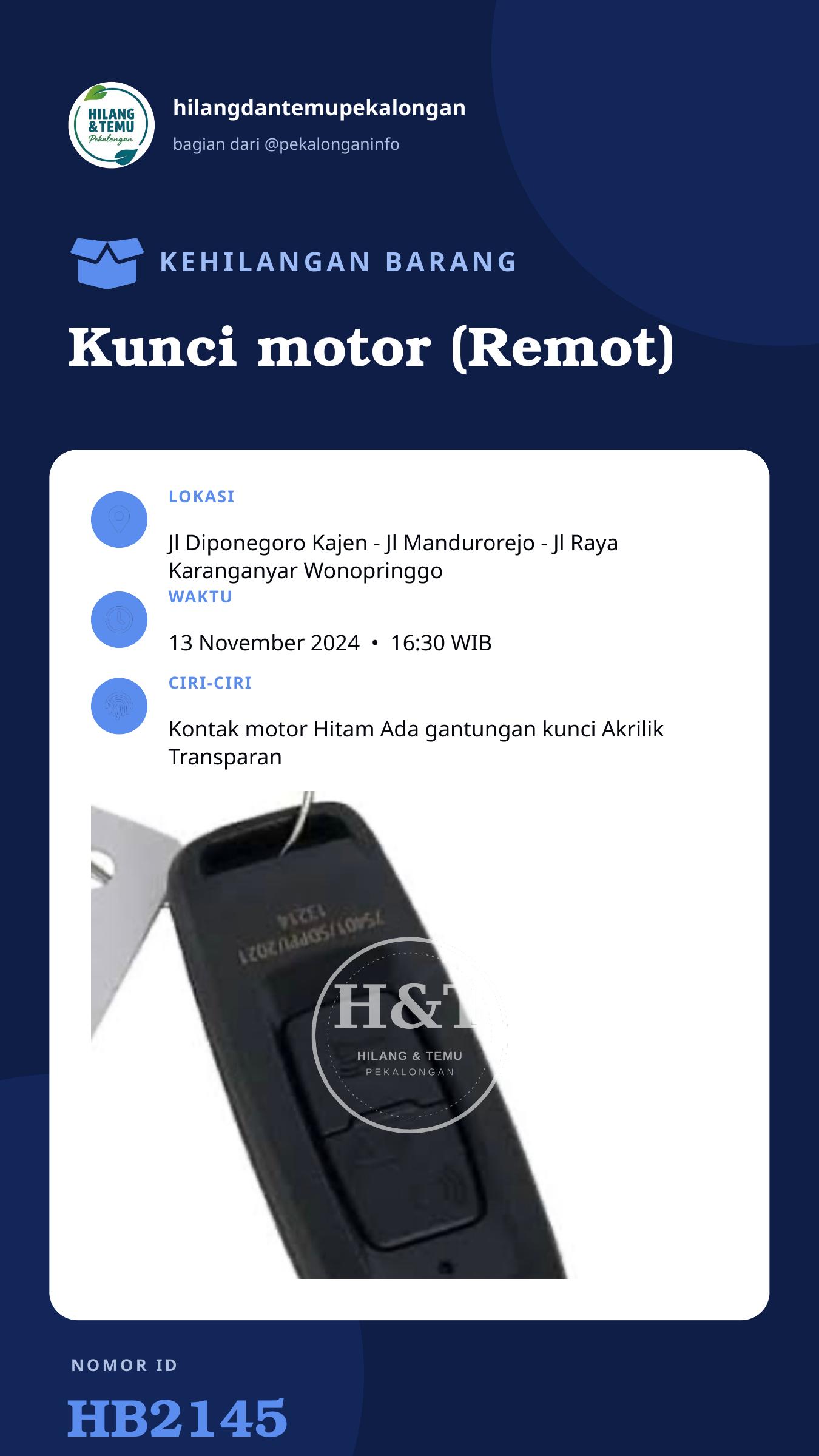 Story 9:16 laporan Kunci motor (Remot)