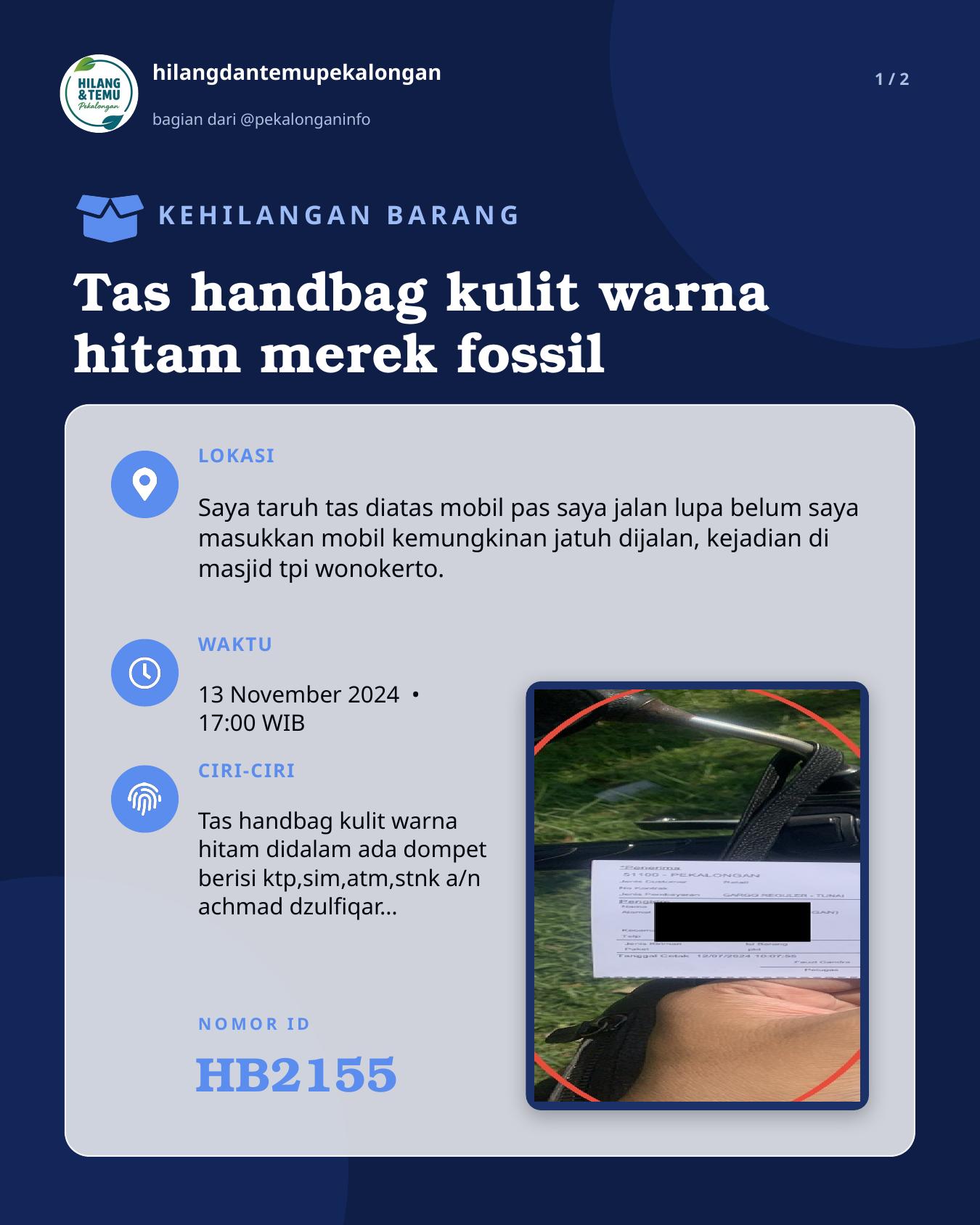 Slide 1 laporan Tas handbag kulit warna hitam merek fossil