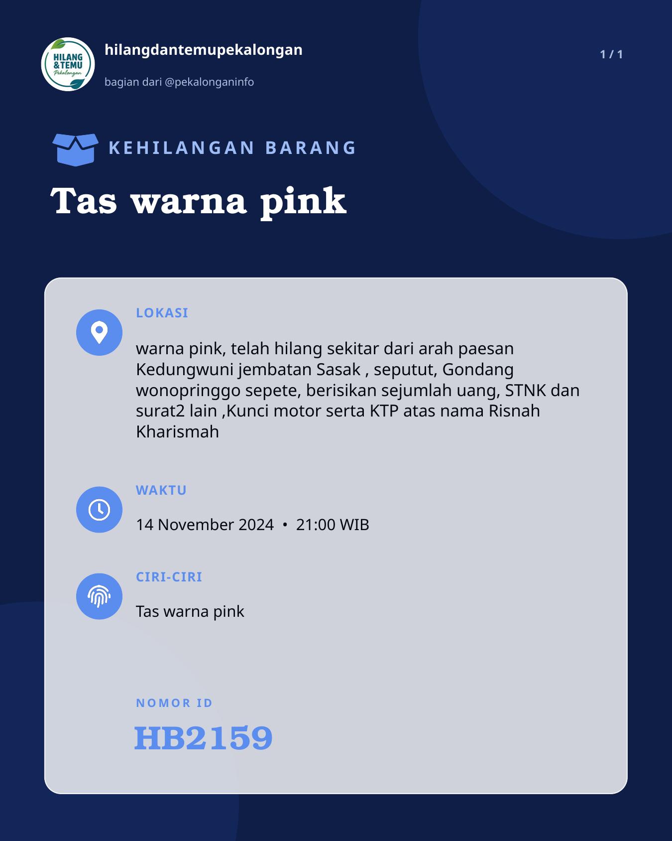 Slide laporan Tas warna pink (HB2159)