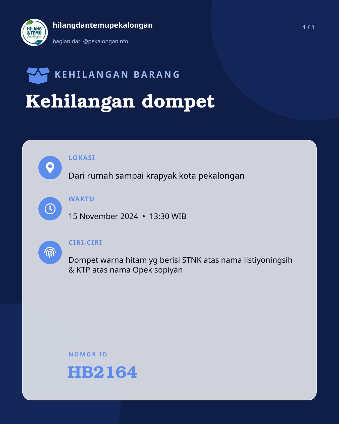 Slide laporan Kehilangan dompet (HB2164)