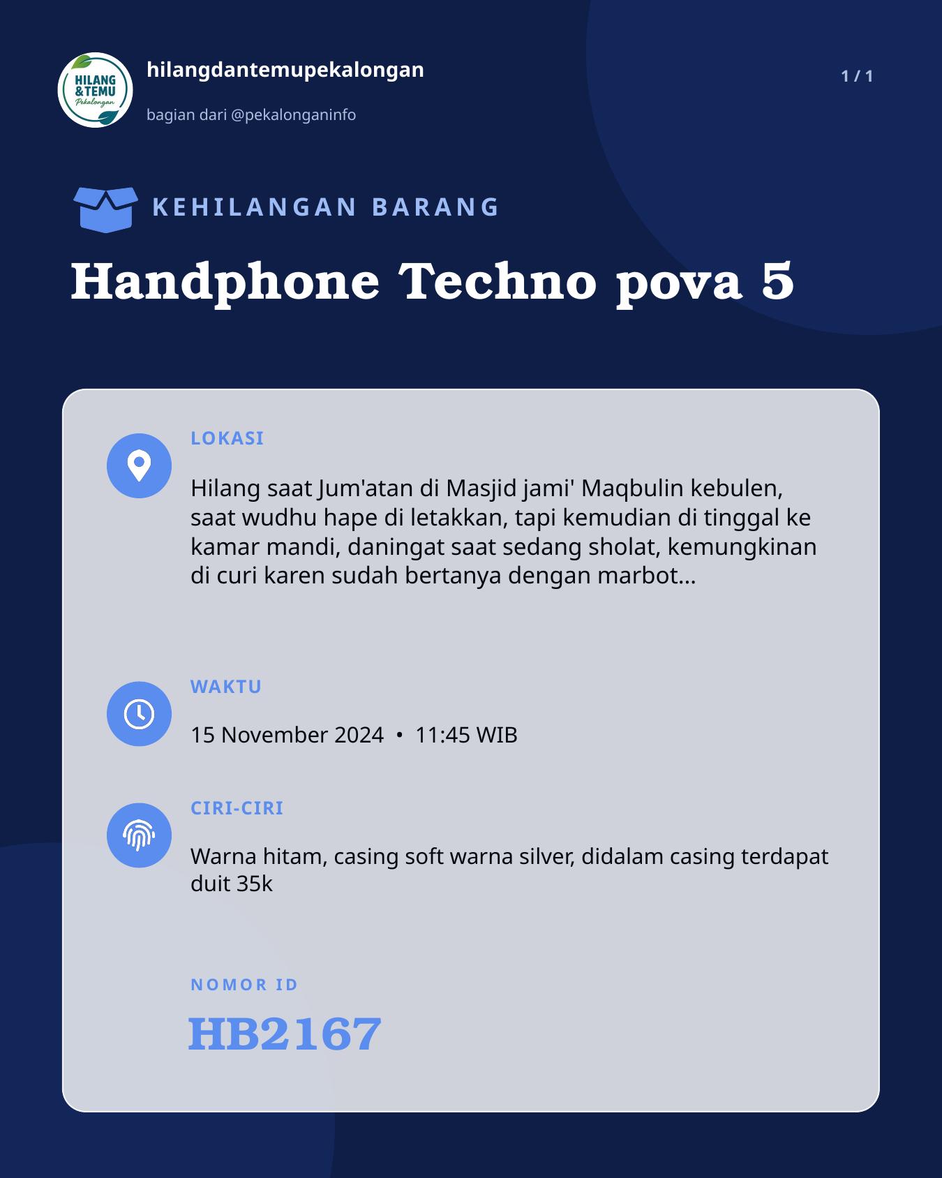 Slide laporan Handphone Techno pova 5 (HB2167)
