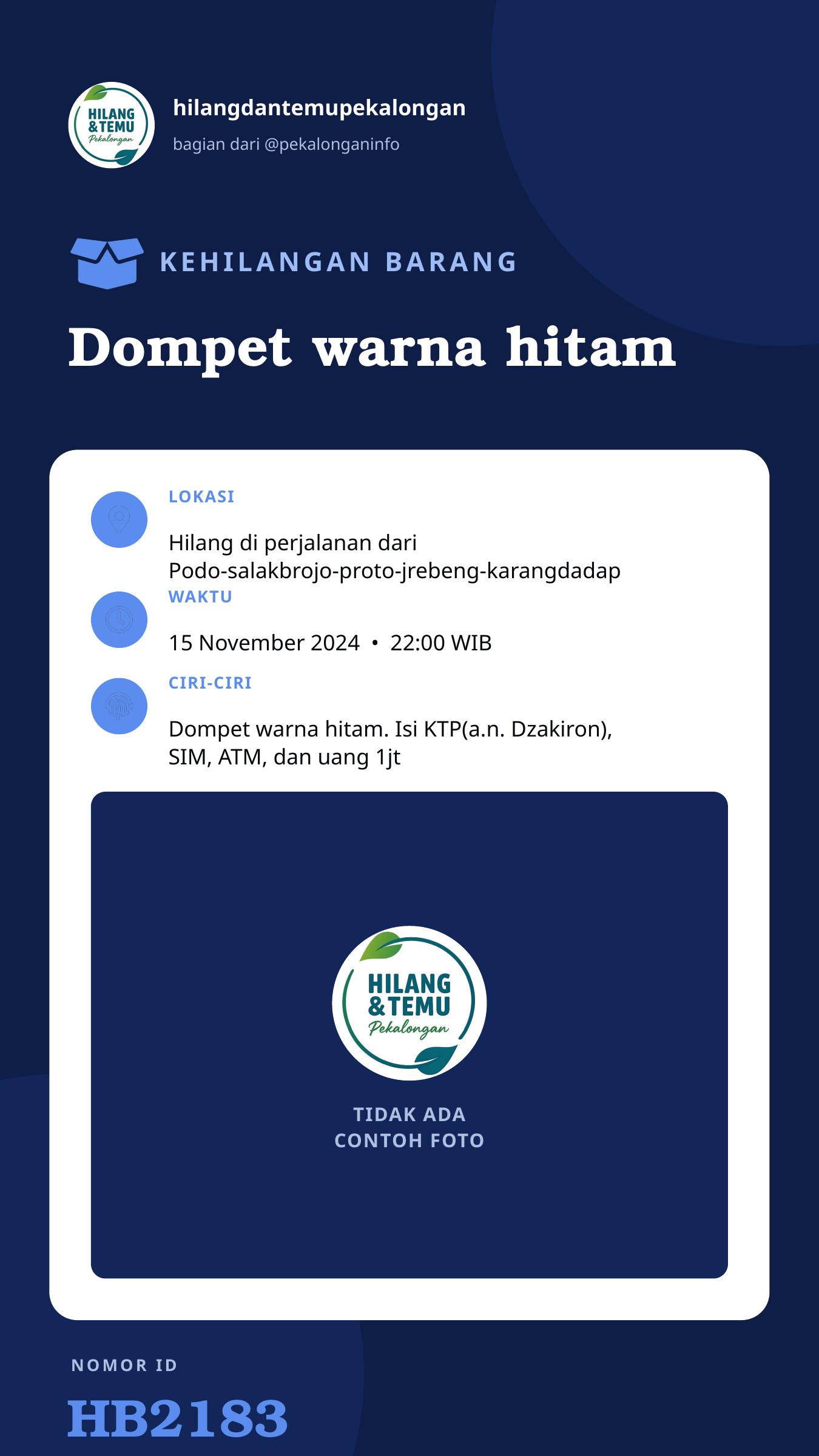 Story 9:16 laporan Dompet warna hitam