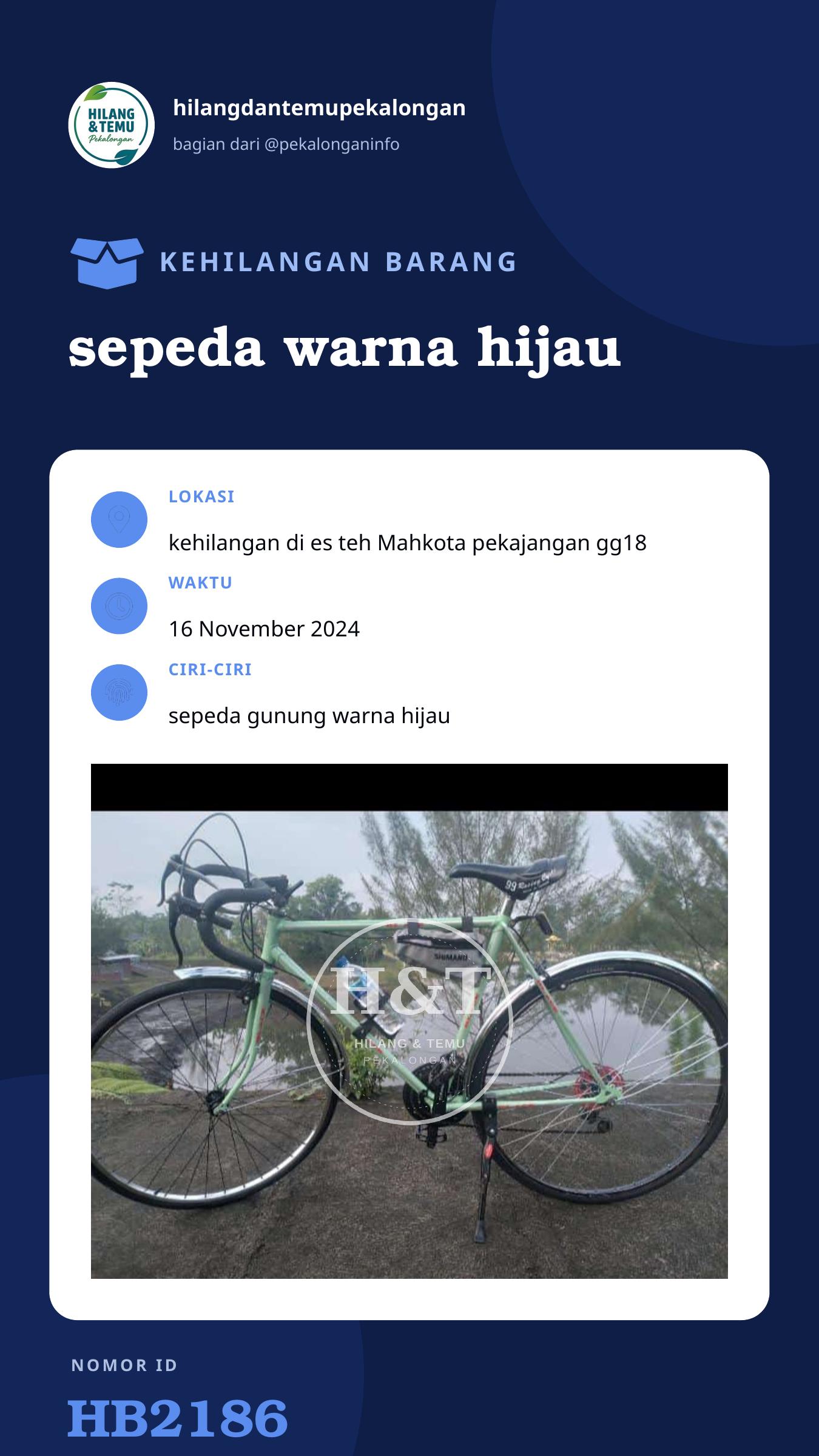 Story 9:16 laporan sepeda warna hijau