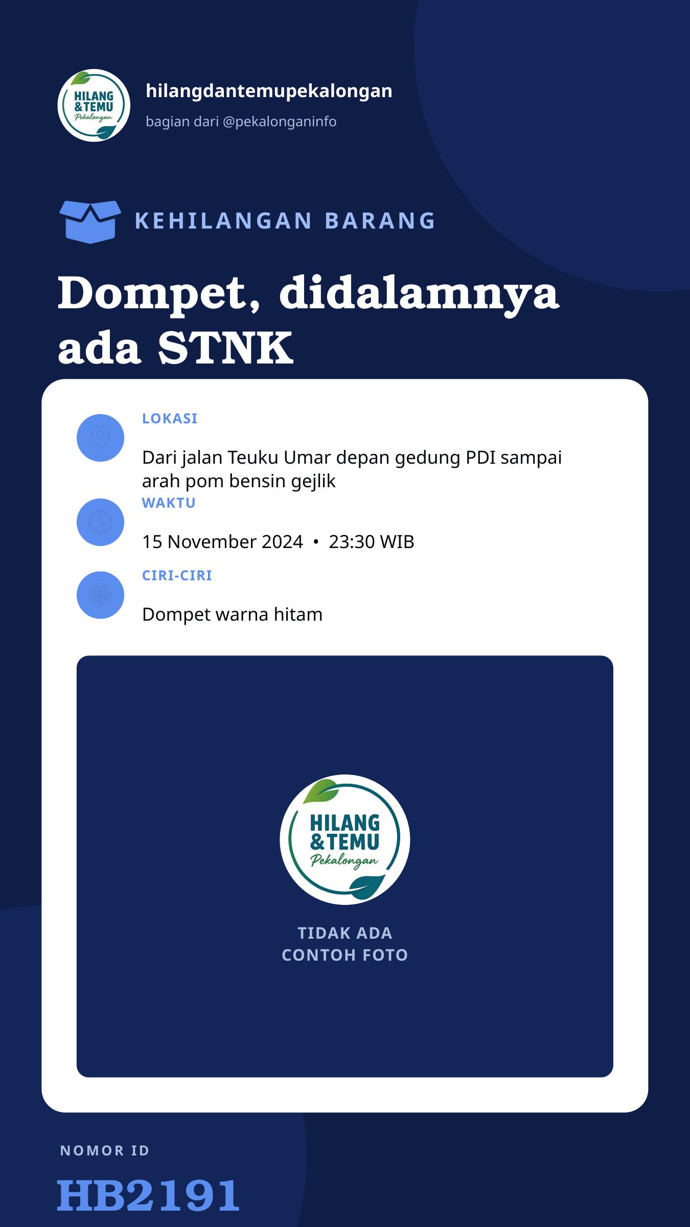 Story 9:16 laporan Dompet, didalamnya ada STNK dan surat" atas nama Thorikul Mufthikin