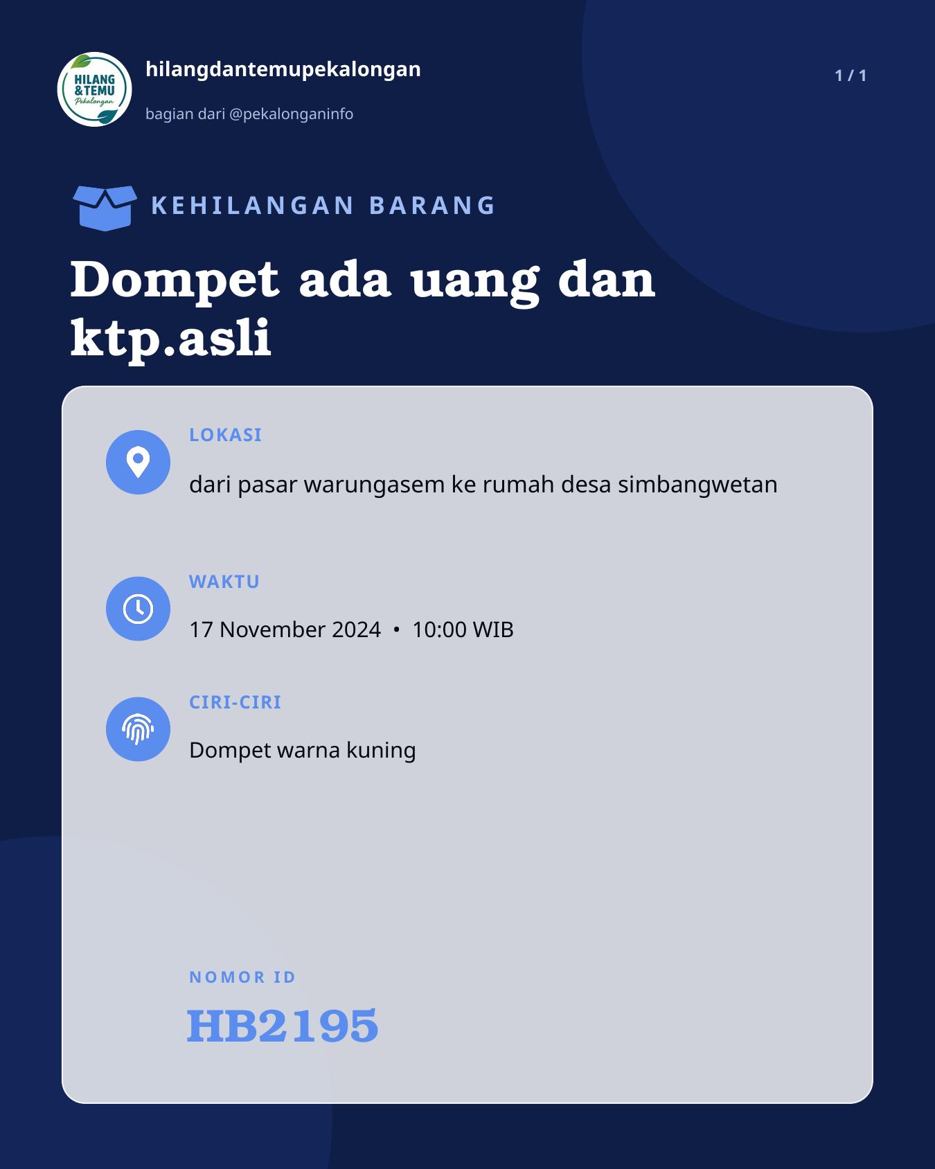 Slide laporan Dompet ada uang dan ktp.asli (HB2195)