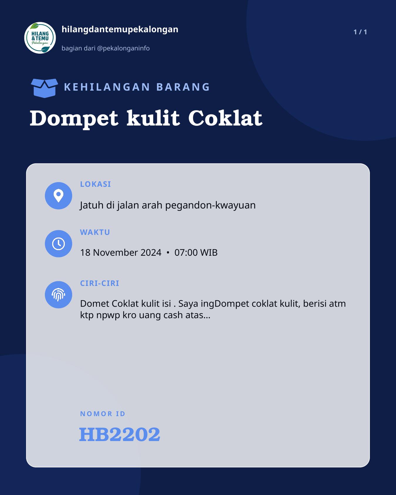 Slide laporan Dompet kulit Coklat (HB2202)
